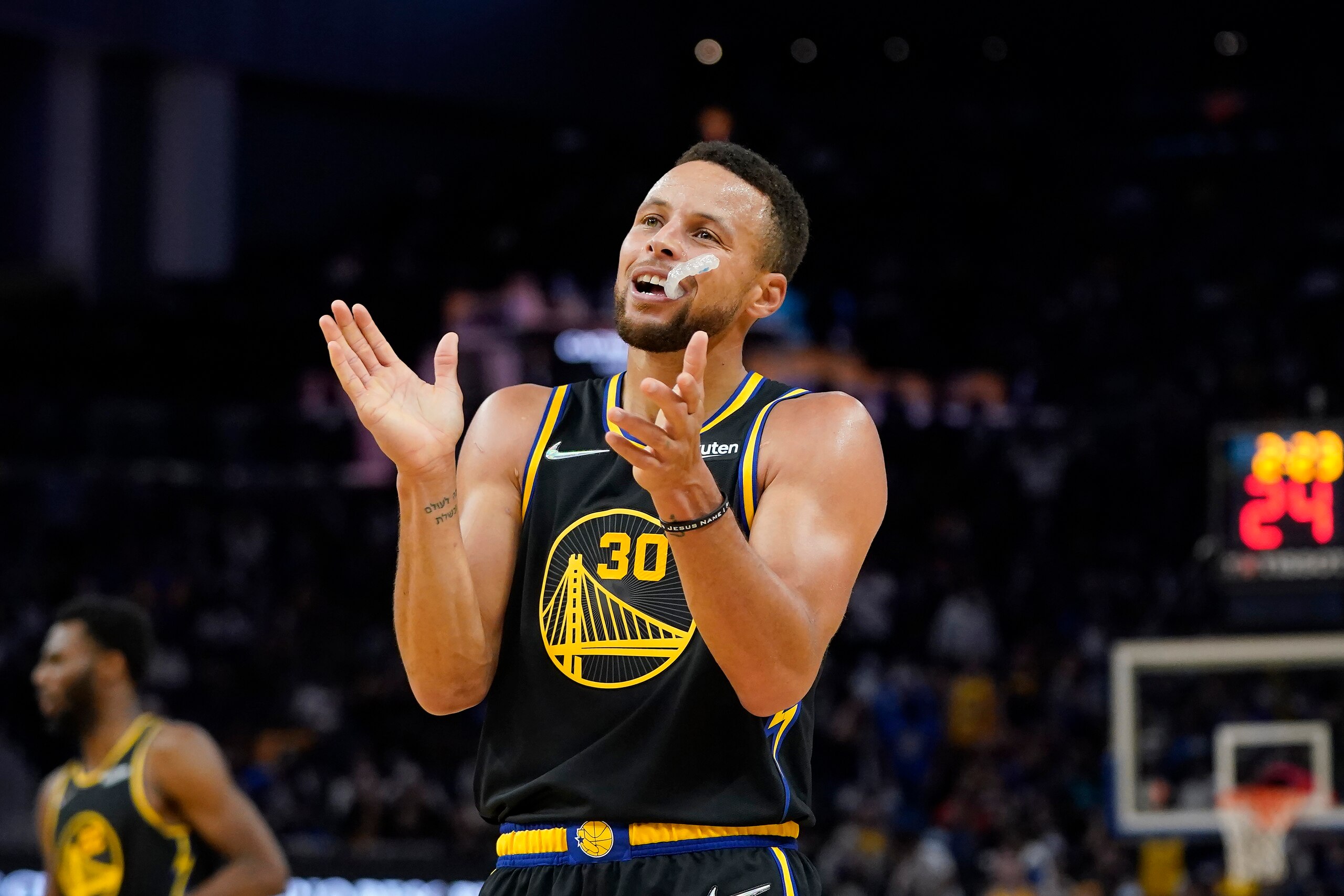 Golden State Warriors guard Stephen Curry (30) during an NBA basketball game against the Charlotte Hornets in San Francisco, Wednesday, Nov. 3, 2021. (AP Photo/Jeff Chiu)