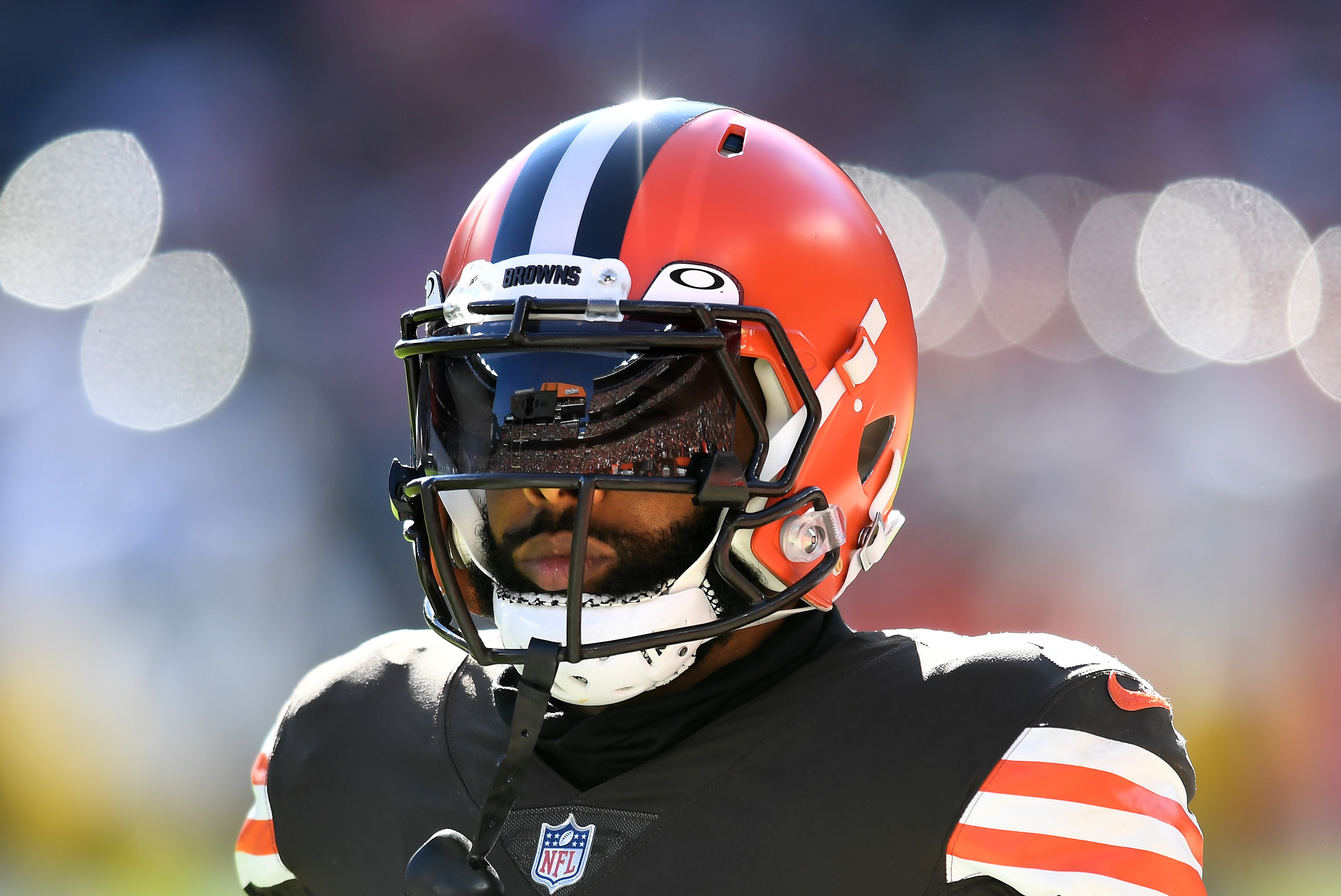 CLEVELAND, OHIO - OCTOBER 31: Odell Beckham Jr. #13 of the Cleveland Browns looks on before the second half against the Pittsburgh Steelers at FirstEnergy Stadium on October 31, 2021 in Cleveland, Ohio. (Photo by Nick Cammett/Getty Images)