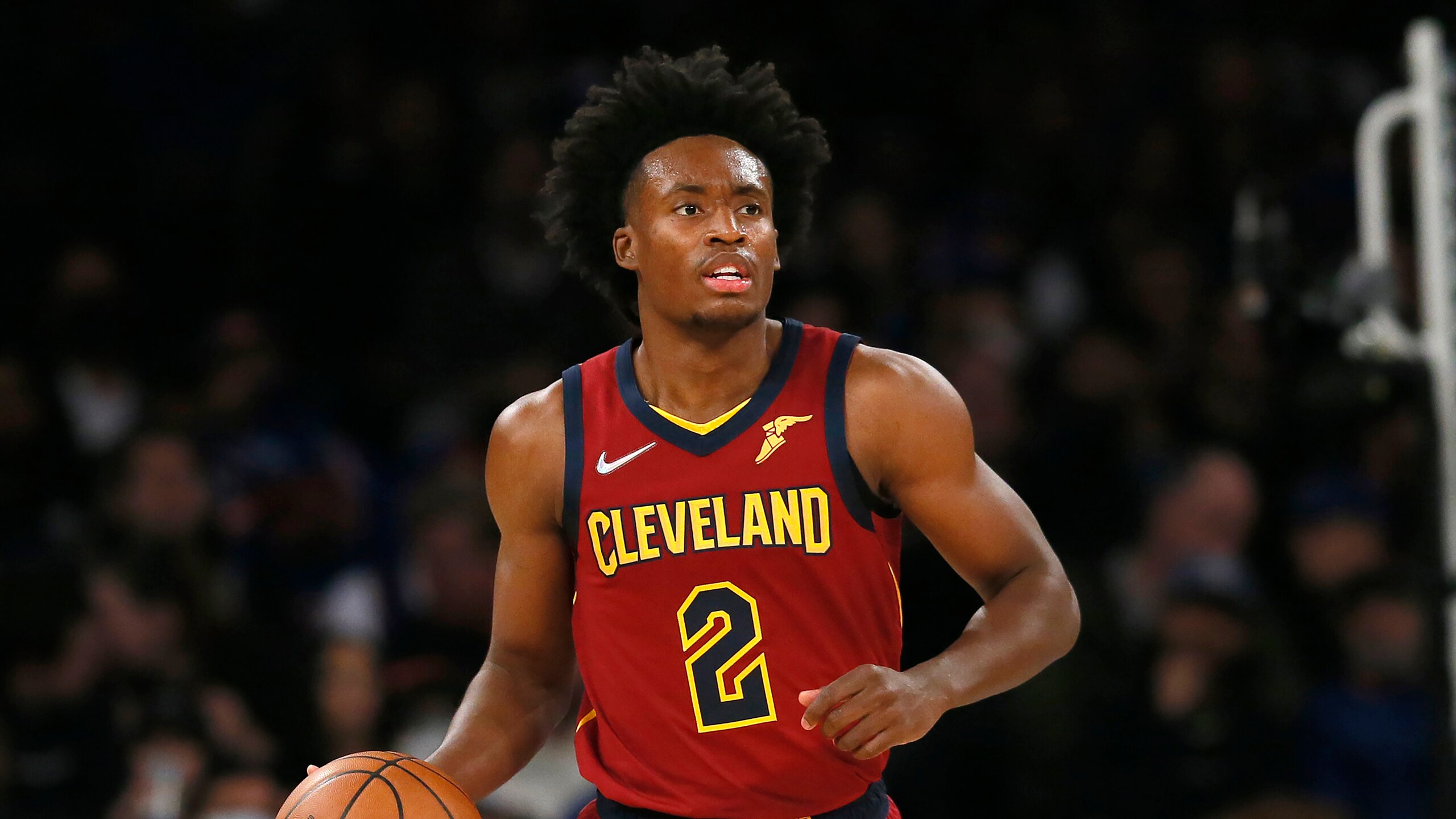 Cleveland Cavaliers guard Collin Sexton (2) dribbles the ball against the New York Knicks during the first half of an NBA basketball game in New York, Sunday, Nov. 7, 2021. (AP Photo/Noah K. Murray) Cleveland Cavaliers guard Collin Sexton (2) dribbles the ball against the New York Knicks during the first half of an NBA basketball game in New York, Sunday, Nov. 7, 2021. (AP Photo/Noah K. Murray)