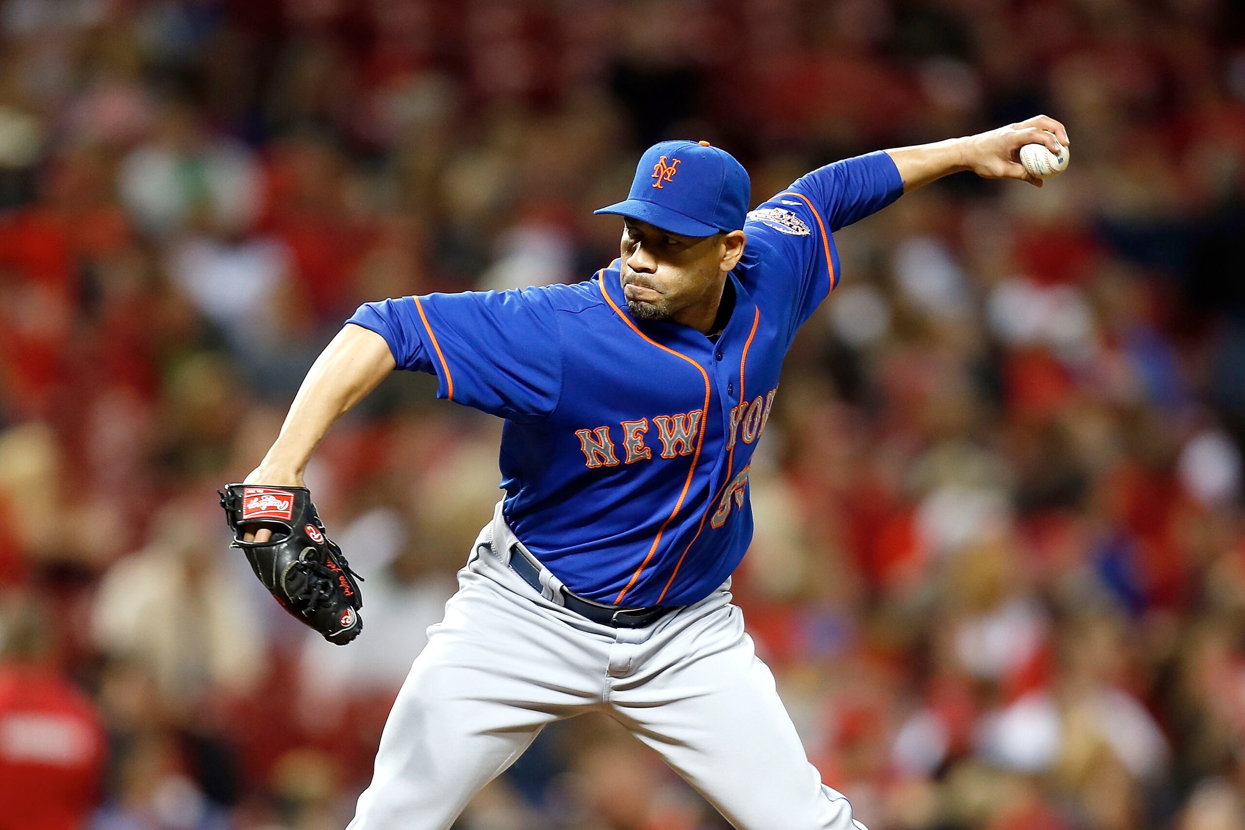 CINCINNATI, OH - SEPTEMBER 23: Pedro Feliciano #55 of the New York Mets throws a pitch during the game against the Cincinnati Reds at Great American Ball Park on September 23, 2013 in Cincinnati, Ohio. Cincinnati defeated New York 3-2 in 10 innings. (Photo by Kirk Irwin/Getty Images)