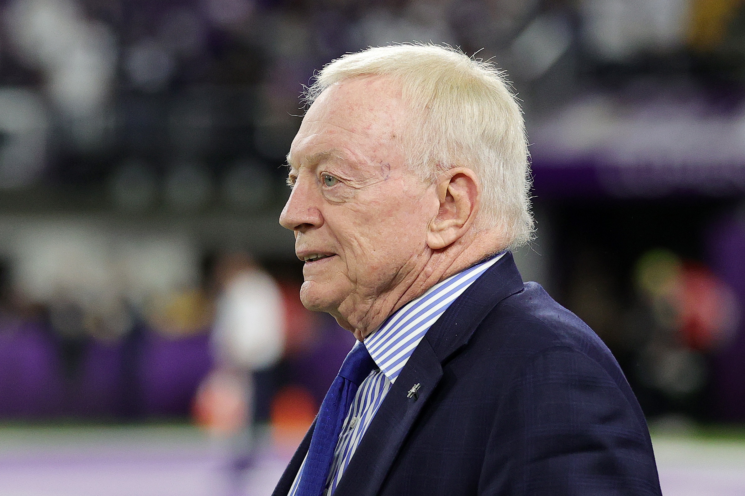 MINNEAPOLIS, MINNESOTA - OCTOBER 31: Owner Jerry Jones of the Dallas Cowboys looks on prior to the game against the Minnesota Vikings at U.S. Bank Stadium on October 31, 2021 in Minneapolis, Minnesota. (Photo by Stacy Revere/Getty Images)
