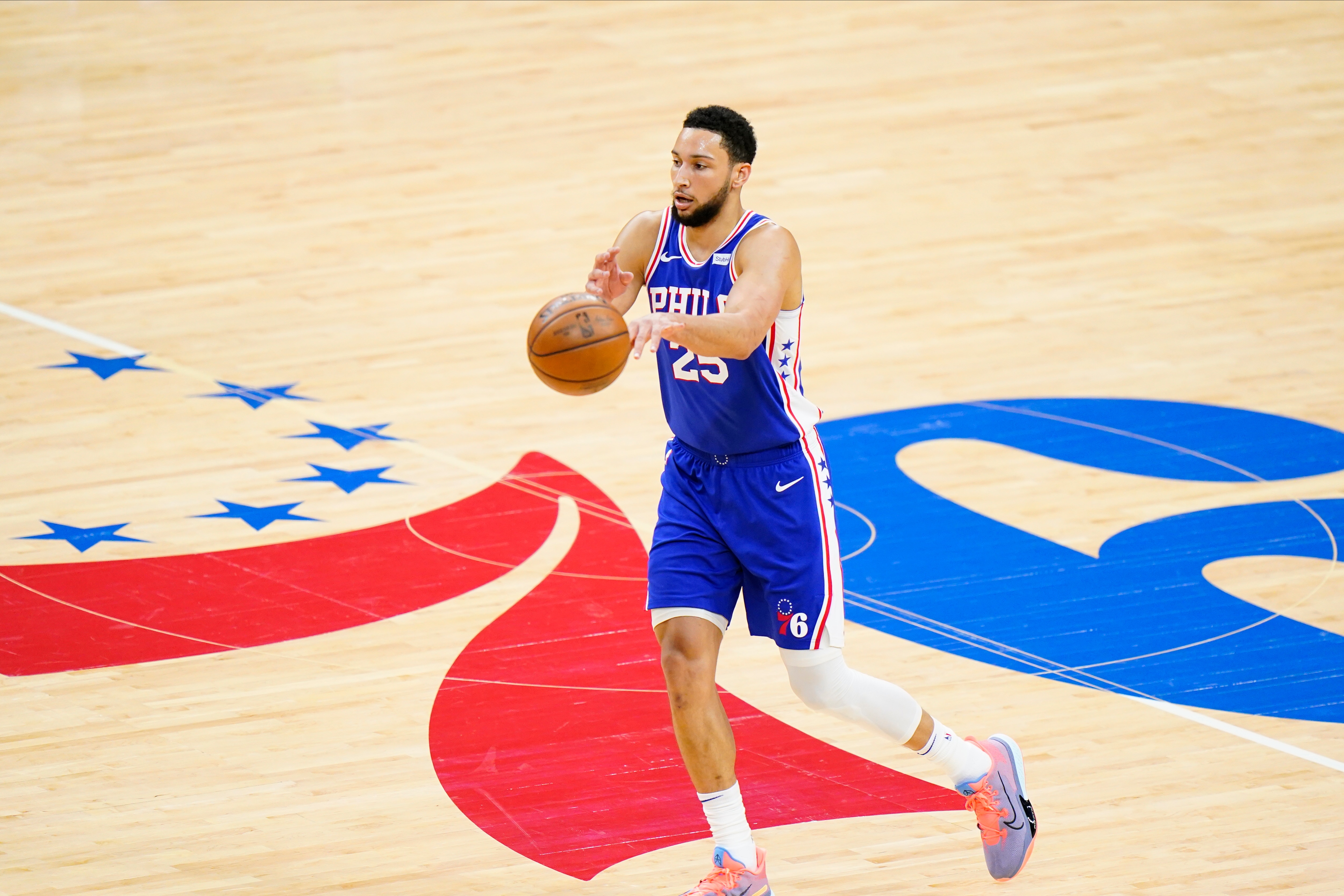 Philadelphia 76ers' Ben Simmons plays during Game 5 in a second-round NBA basketball playoff series against the Atlanta Hawks, Wednesday, June 16, 2021, in Philadelphia. (AP Photo/Matt Slocum)