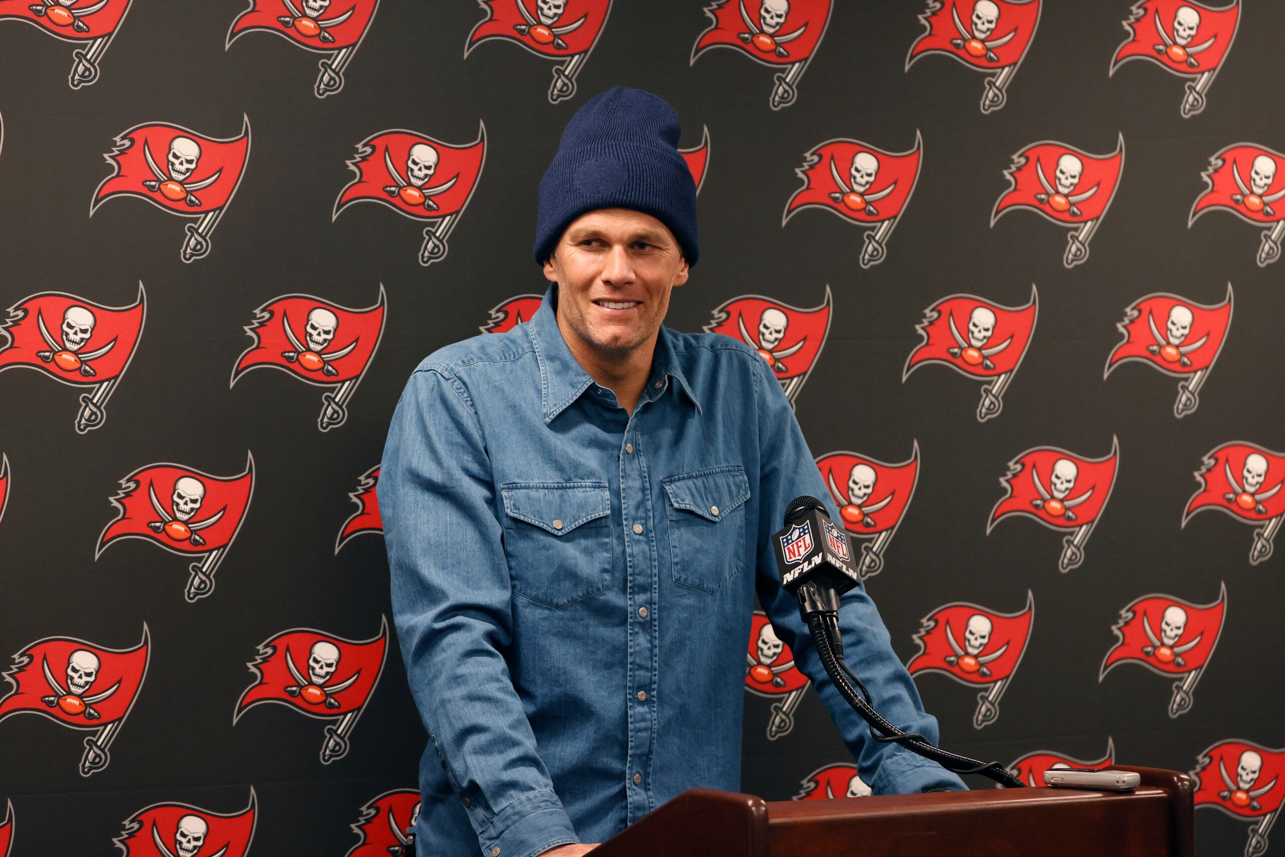 Tampa Bay Buccaneers quarterback Tom Brady (12) speaks at a post game press conference after an NFL football game against the New Orleans Saints in New Orleans, Sunday, Oct. 31, 2021. The Saints won 36-27. (AP Photo/Butch Dill) Tampa Bay Buccaneers quarterback Tom Brady (12) speaks at a post game press conference after an NFL football game against the New Orleans Saints in New Orleans, Sunday, Oct. 31, 2021. The Saints won 36-27. (AP Photo/Butch Dill)