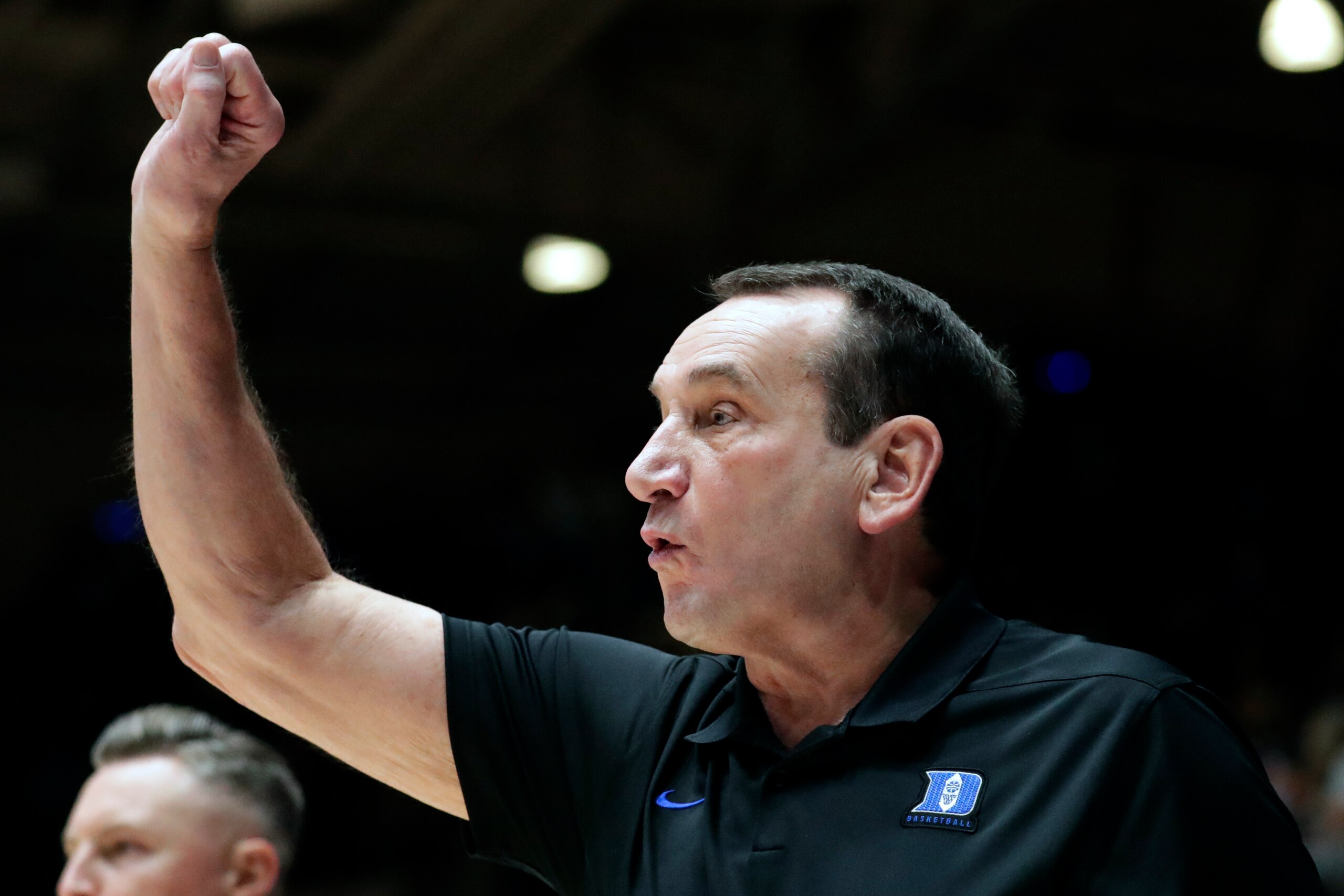 Duke head coach Mike Krzyzewski directs his team against Winston-Salem State during the second half of an NCAA college basketball game, Saturday, Oct. 30, 2021, in Durham N.C. (AP Photo/Chris Seward)