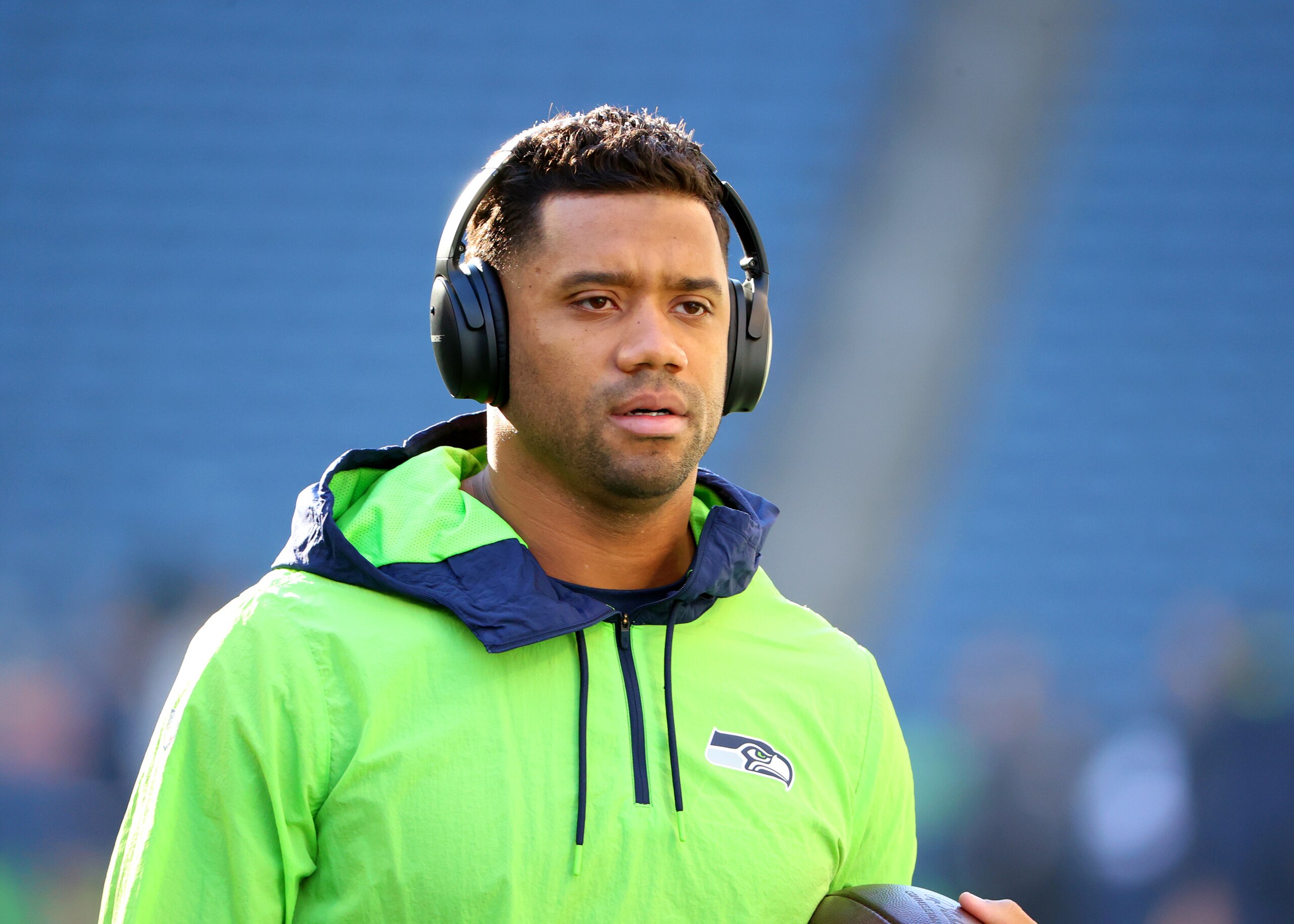 SEATTLE, WASHINGTON - OCTOBER 31: Russell Wilson #3 of the Seattle Seahawks on the field before the game against the Jacksonville Jaguars at Lumen Field on October 31, 2021 in Seattle, Washington. (Photo by Abbie Parr/Getty Images) SEATTLE, WASHINGTON - OCTOBER 31: Russell Wilson #3 of the Seattle Seahawks on the field before the game against the Jacksonville Jaguars at Lumen Field on October 31, 2021 in Seattle, Washington. (Photo by Abbie Parr/Getty Images)