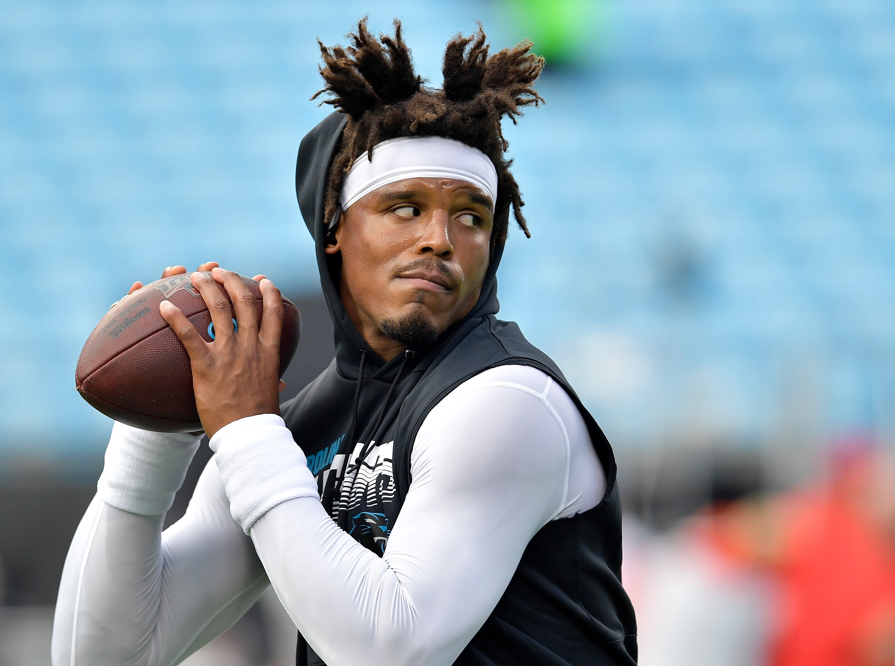 CHARLOTTE, NORTH CAROLINA - SEPTEMBER 12: Cam Newton #1 of the Carolina Panthers against the Tampa Bay Buccaneers during the first quarter of their game at Bank of America Stadium on September 12, 2019 in Charlotte, North Carolina. (Photo by Grant Halverson/Getty Images)
