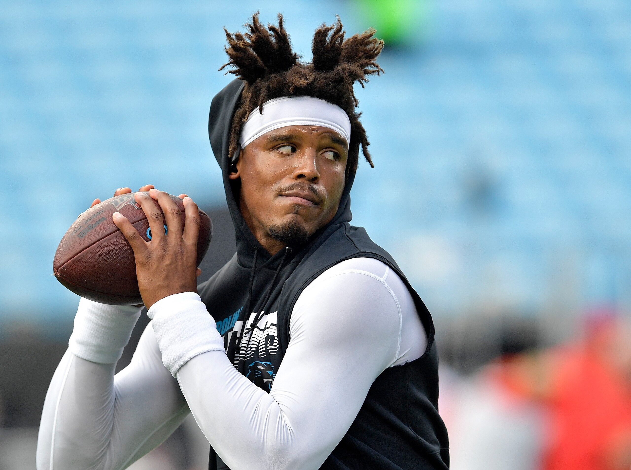 CHARLOTTE, NORTH CAROLINA - SEPTEMBER 12: Cam Newton #1 of the Carolina Panthers against the Tampa Bay Buccaneers during the first quarter of their game at Bank of America Stadium on September 12, 2019 in Charlotte, North Carolina. (Photo by Grant Halverson/Getty Images)