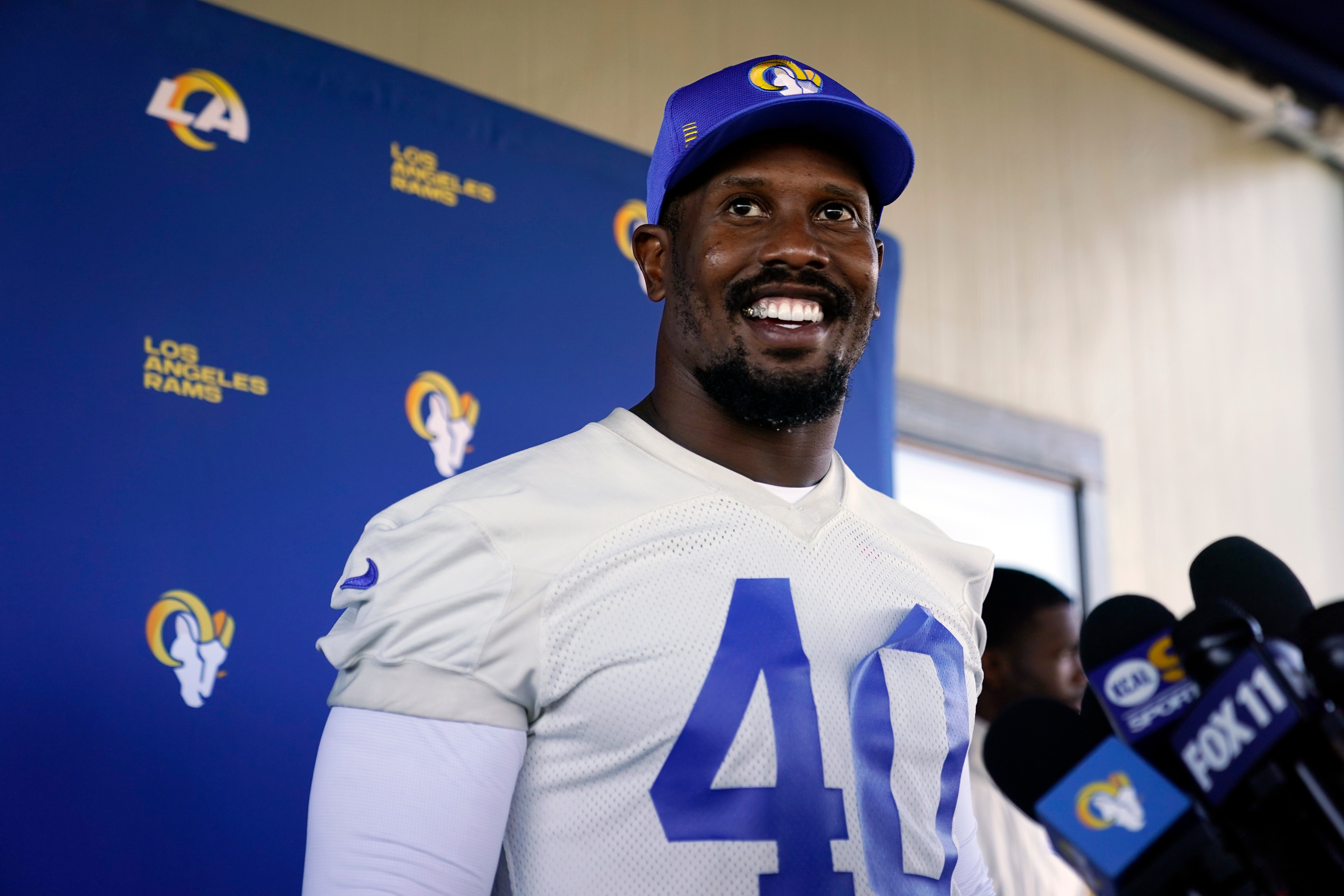 Los Angeles Rams outside linebacker Von Miller fields questions after NFL football practice Wednesday, Nov. 3, 2021, in Thousand Oaks, Calif. (AP Photo/Marcio Jose Sanchez) Los Angeles Rams outside linebacker Von Miller fields questions after NFL football practice Wednesday, Nov. 3, 2021, in Thousand Oaks, Calif. (AP Photo/Marcio Jose Sanchez)