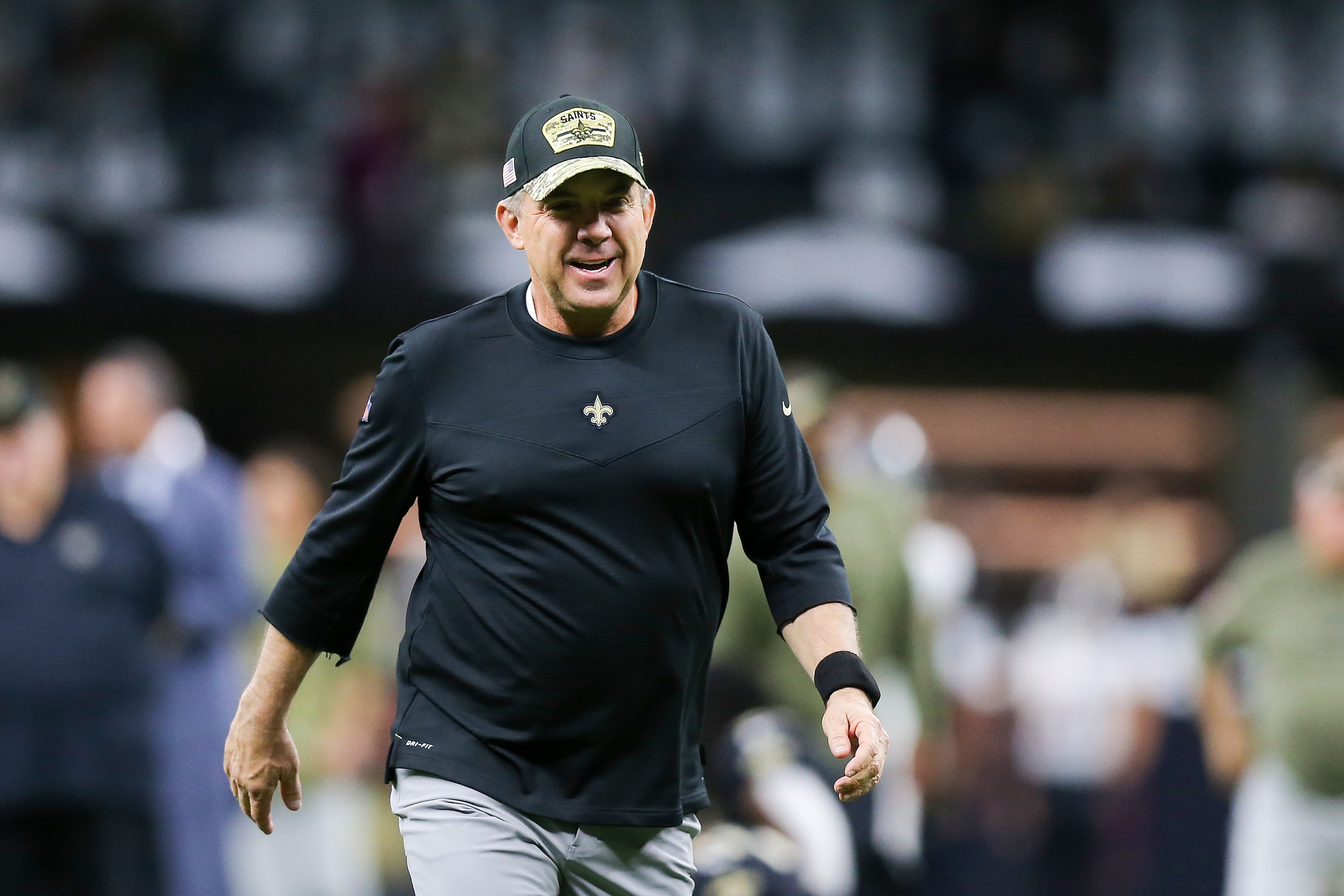 NEW ORLEANS, LOUISIANA - NOVEMBER 07: Head coach Sean Payton of the New Orleans Saints on the field before game against the Atlanta Falcons at Caesars Superdome on November 07, 2021 in New Orleans, Louisiana. (Photo by Jonathan Bachman/Getty Images)