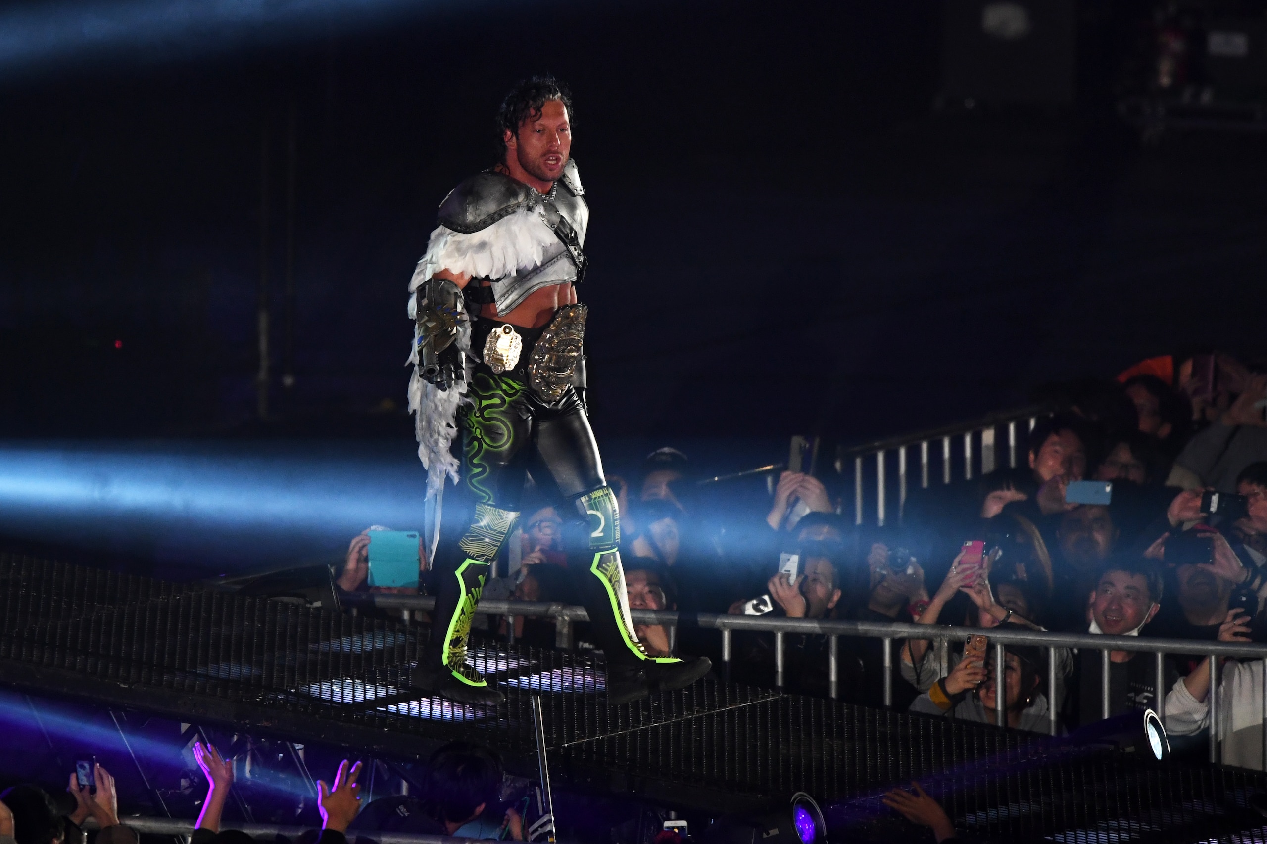 TOKYO, JAPAN - JANUARY 04: Kenny Omega enters the ring prior to the IWGP Heavyweight Championship bout during Wrestle Kingdom 13 of New Japan Pro-Wrestling at Tokyo Dome on January 4, 2019 in Tokyo, Japan. (Photo by Etsuo Hara/Getty Images)