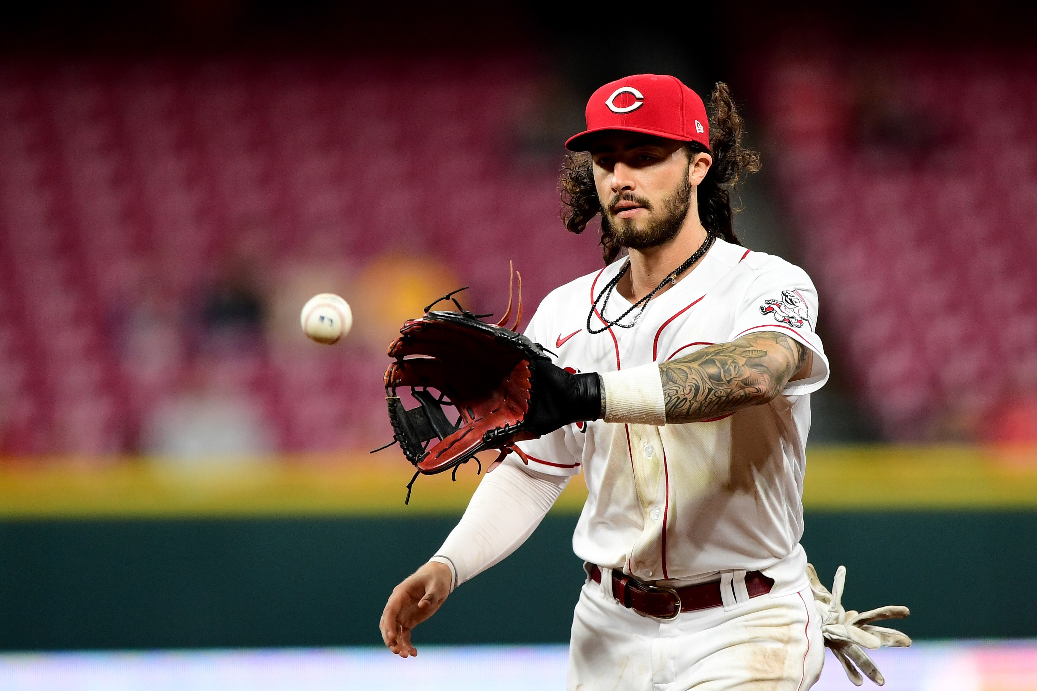 CINCINNATI, OHIO - SEPTEMBER 20: Jonathan India #6 of the Cincinnati Reds in action during a game between the Cincinnati Reds and Pittsburgh Pirates at Great American Ball Park on September 20, 2021 in Cincinnati, Ohio. (Photo by Emilee Chinn/Getty Images)