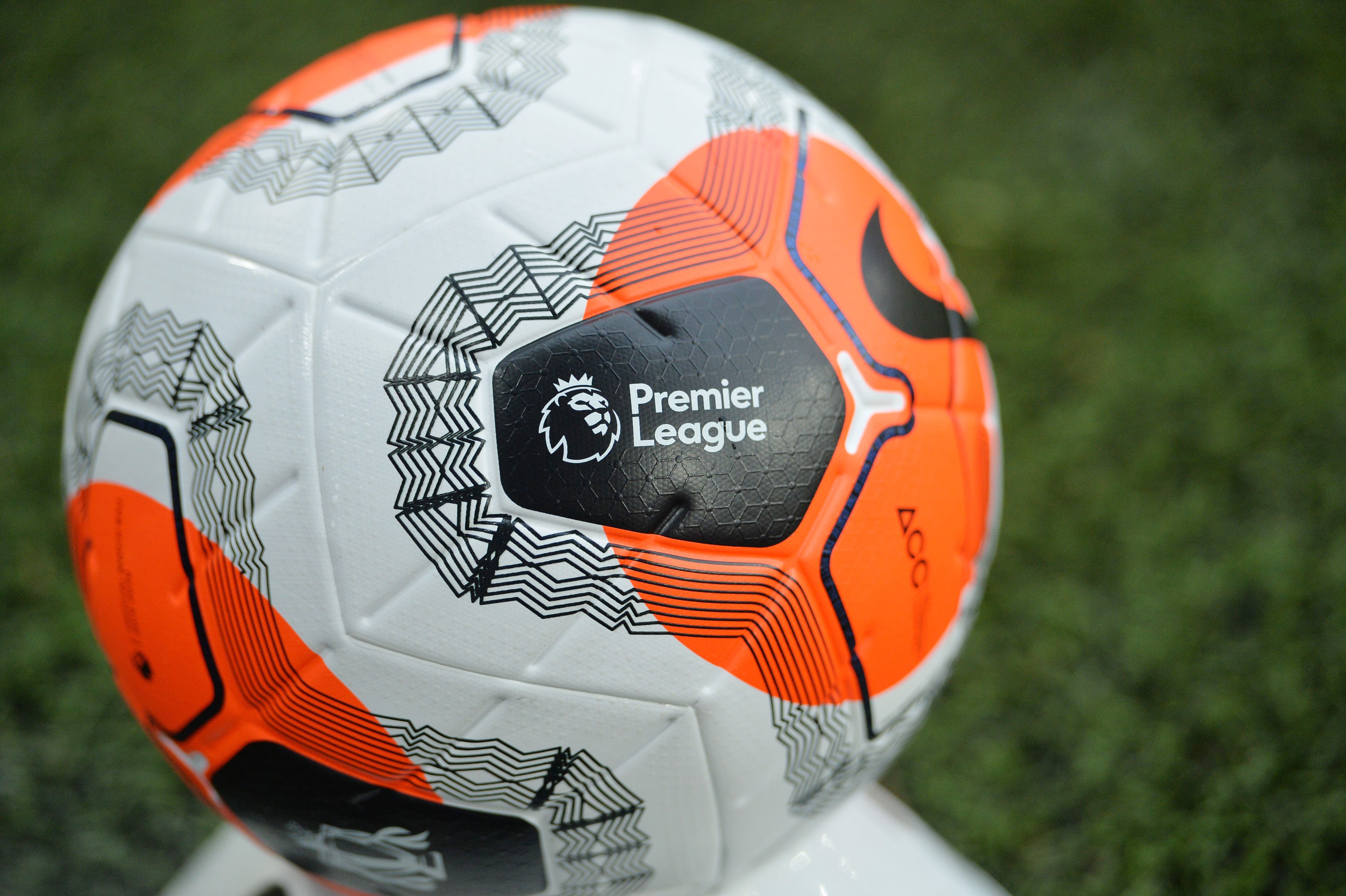 SHEFFIELD, ENGLAND - JULY 08: The premier league logo is seen on a match ball during the Premier League match between Sheffield United and Wolverhampton Wanderers at Bramall Lane on July 08, 2020 in Sheffield, England. Football Stadiums around Europe remain empty due to the Coronavirus Pandemic as Government social distancing laws prohibit fans inside venues resulting in all fixtures being played behind closed doors. (Photo by Peter Powell/Pool via Getty Images)