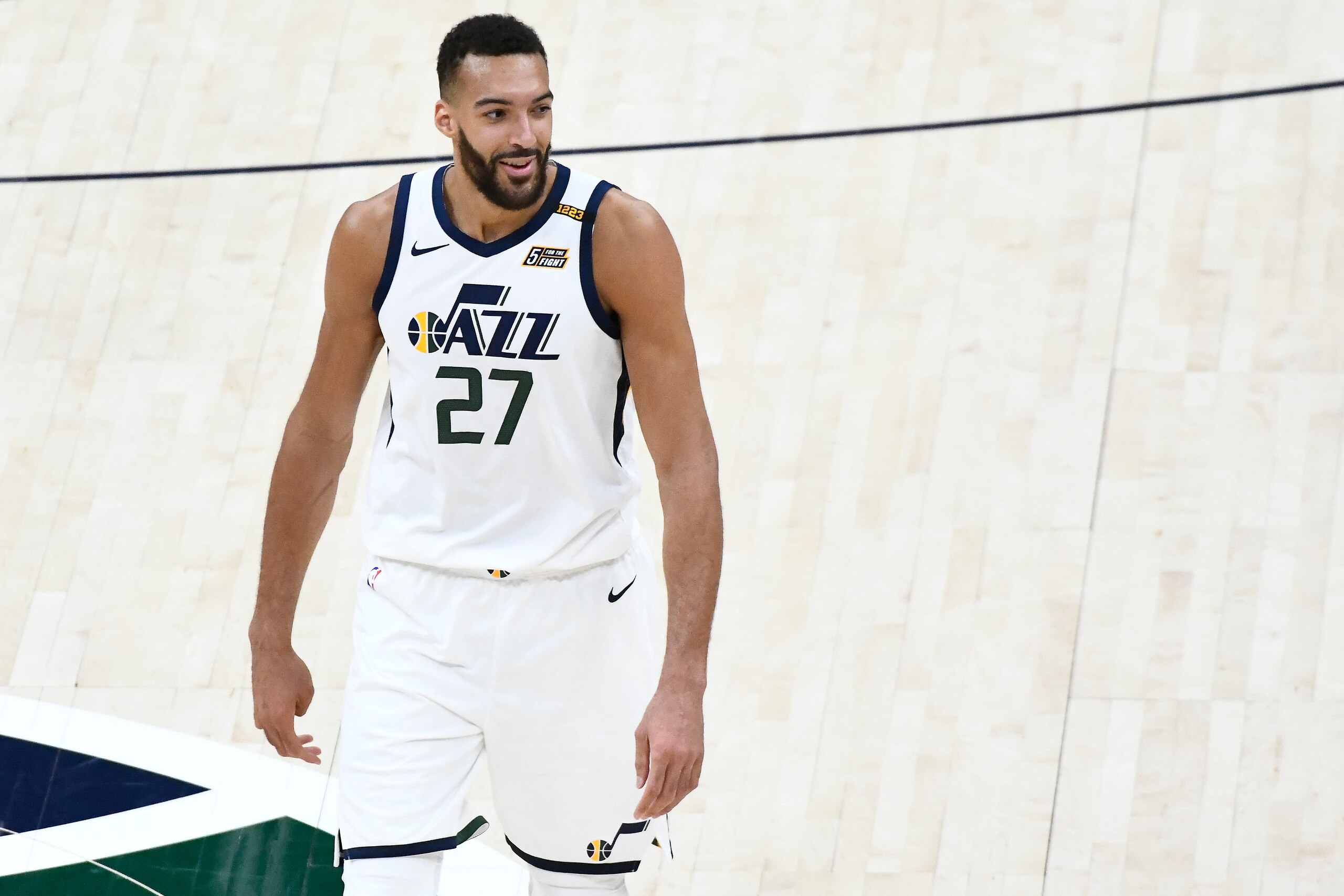 SALT LAKE CITY, UTAH - MARCH 26: Rudy Gobert #27 of the Utah Jazz looks on during a game against the Memphis Grizzlies at Vivint Smart Home Arena on March 26, 2021 in Salt Lake City, Utah. NOTE TO USER: User expressly acknowledges and agrees that, by downloading and/or using this photograph, user is consenting to the terms and conditions of the Getty Images License Agreement. (Photo by Alex Goodlett/Getty Images)