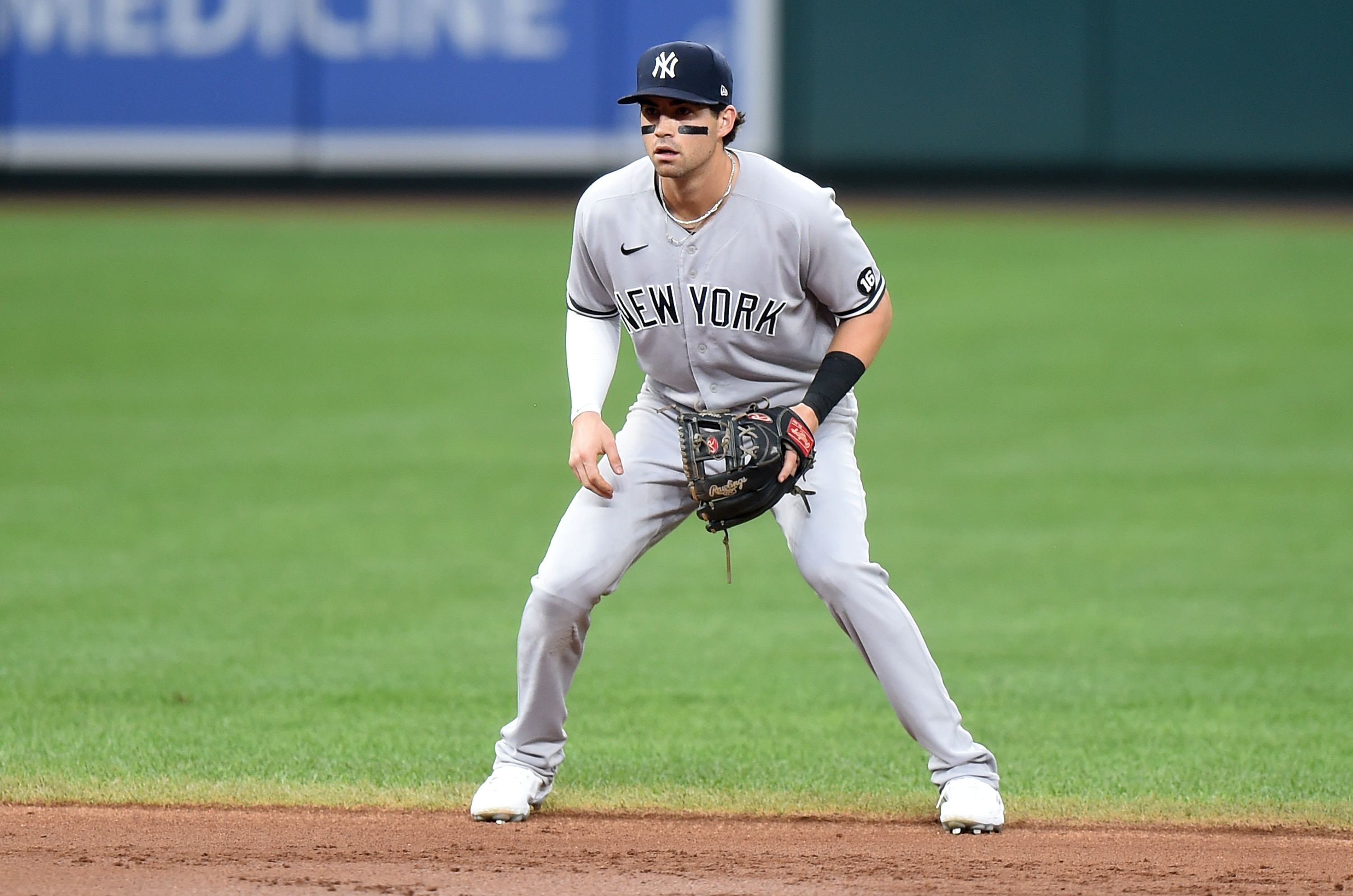 BALTIMORE, MARYLAND - SEPTEMBER 16: Tyler Wade #14 of the New York Yankees plays shortstop against the Baltimore Orioles at Oriole Park at Camden Yards on September 16, 2021 in Baltimore, Maryland. (Photo by G Fiume/Getty Images)