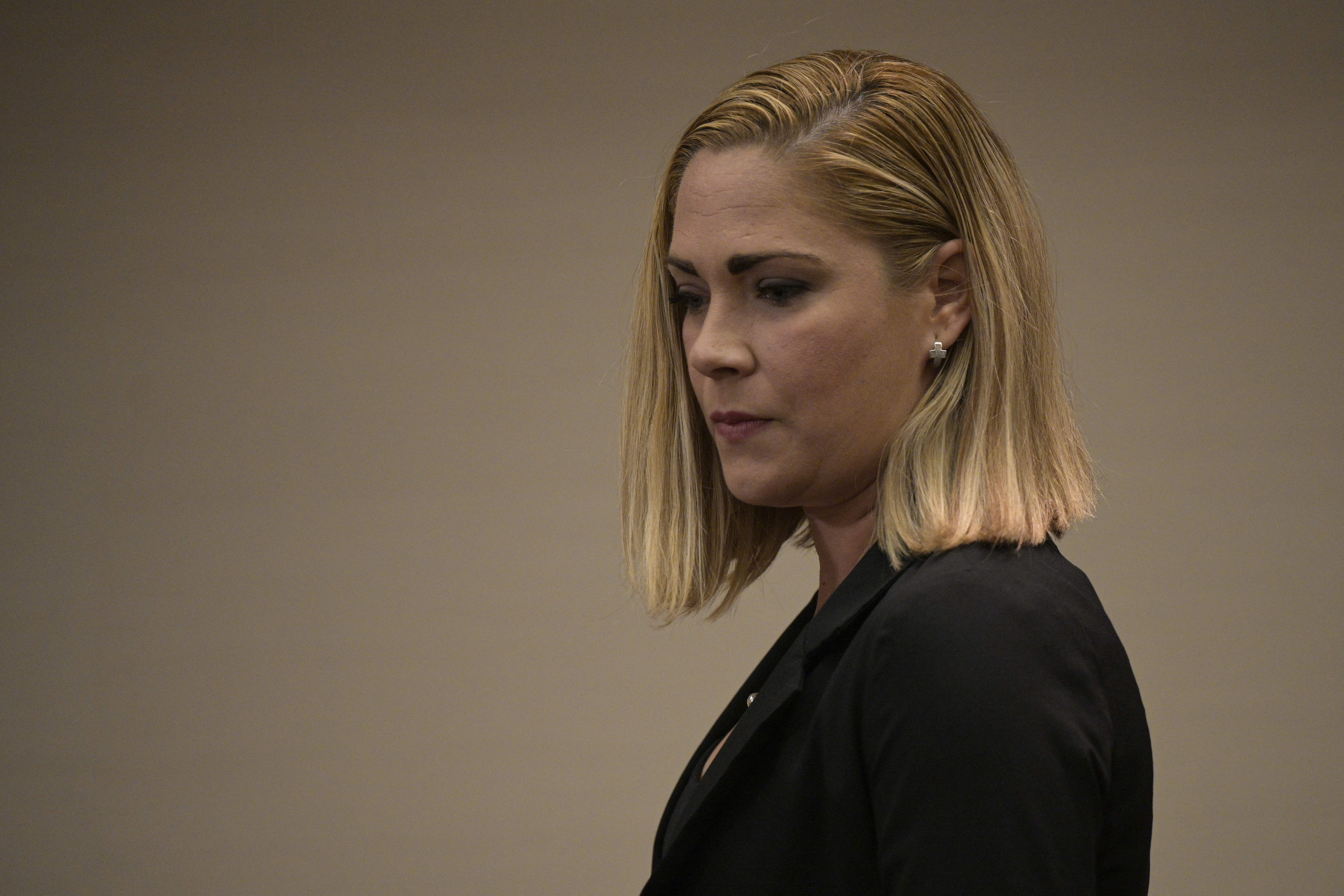 Cuban Mavys Alvarez, who had a sentimental relationship with late Argentine football star Diego Maradona (1960 - 2020) when she was a minor, arrives to delivering a press conference to international news agencies in Buenos Aires, Argentina on November 22, 2021. - Cuban Mavys Àlvarez Rego, testified in Argentina in a case against Maradona's relatives in which it is being investigated whether she was a victim of human trafficking when she began a relationship with Maradona at the age of 16 and travelled with the star to Buenos Aires in 2001. (Photo by JUAN MABROMATA / AFP) (Photo by JUAN MABROMATA/AFP via Getty Images)