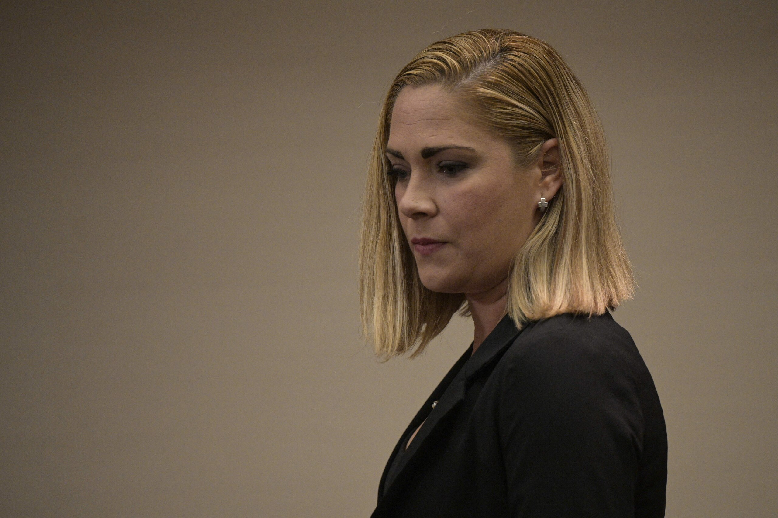 Cuban Mavys Alvarez, who had a sentimental relationship with late Argentine football star Diego Maradona (1960 - 2020) when she was a minor, arrives to delivering a press conference to international news agencies in Buenos Aires, Argentina on November 22, 2021. - Cuban Mavys Àlvarez Rego, testified in Argentina in a case against Maradona's relatives in which it is being investigated whether she was a victim of human trafficking when she began a relationship with Maradona at the age of 16 and travelled with the star to Buenos Aires in 2001. (Photo by JUAN MABROMATA / AFP) (Photo by JUAN MABROMATA/AFP via Getty Images)