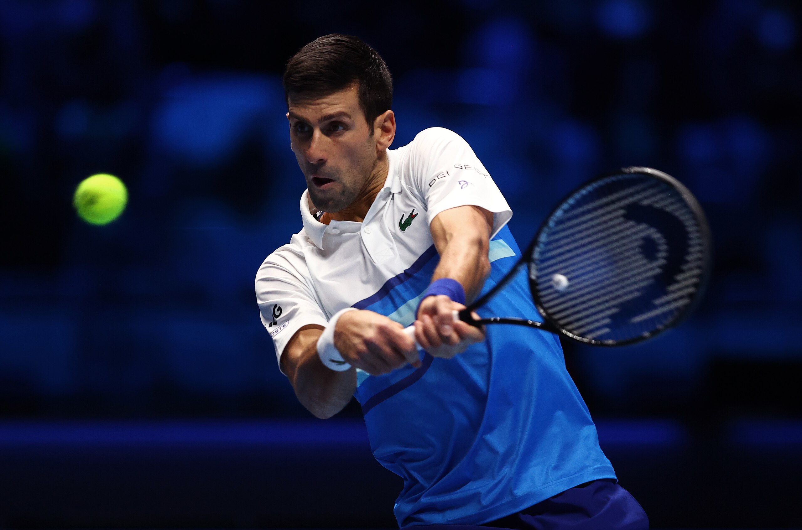 TURIN, ITALY - NOVEMBER 20: Novak Djokovic of Serbia in action during the Men's Single's Second Semi-Final match between Novak Djokovic of Serbia and Alexander Zverev of Germany on Day Seven of the Nitto ATP World Tour Finals at Pala Alpitour on November 20, 2021 in Turin, Italy. (Photo by Julian Finney/Getty Images) TURIN, ITALY - NOVEMBER 20: Novak Djokovic of Serbia in action during the Men's Single's Second Semi-Final match between Novak Djokovic of Serbia and Alexander Zverev of Germany on Day Seven of the Nitto ATP World Tour Finals at Pala Alpitour on November 20, 2021 in Turin, Italy. (Photo by Julian Finney/Getty Images)