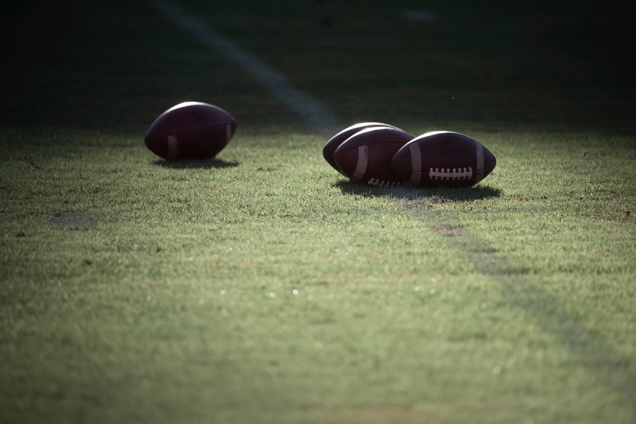 PALO ALTO, CA - NOVEMBER 20:  A detail view of footballs on the field at Stanford Stadium before the 124th Big Game between the Stanford Cardinal and the California Golden Bears played on November 20, 2021 at Stanford Stadium in Palo Alto, California.  (Photo by David Madison/Getty Images)