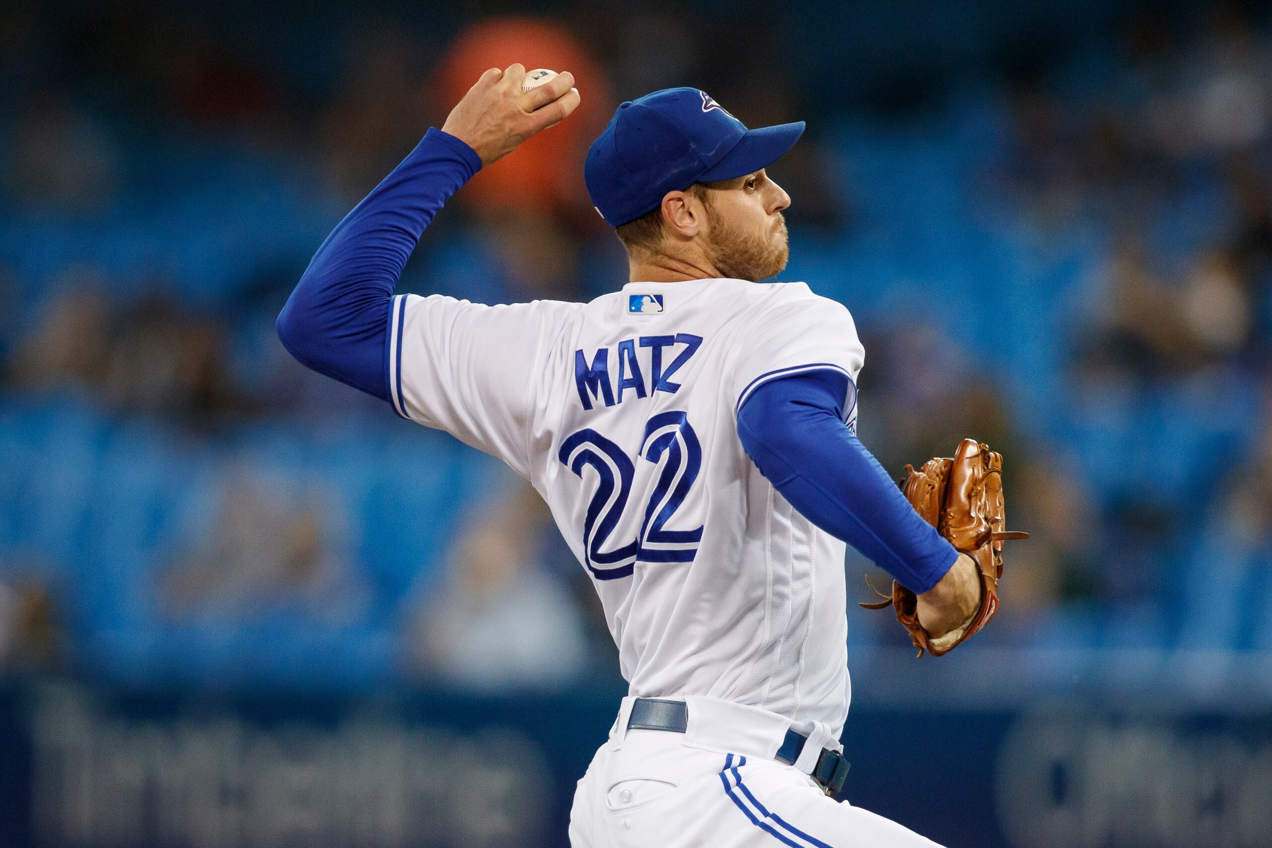 TORONTO, ON - OCTOBER 01: Steven Matz #22 of the Toronto Blue Jays pitches in the first inning of their MLB game against the Baltimore Orioles at Rogers Centre on October 1, 2021 in Toronto, Ontario. (Photo by Cole Burston/Getty Images)