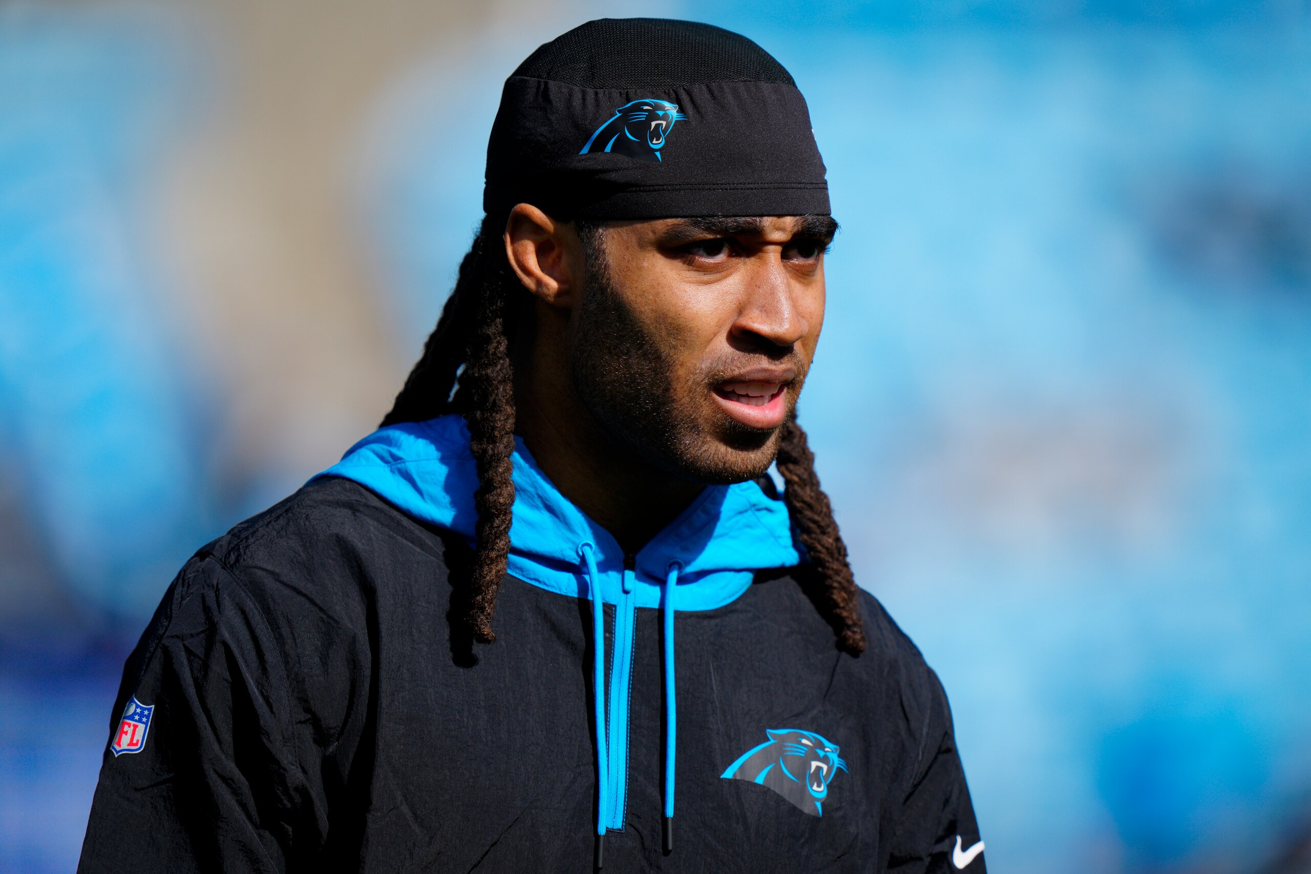 Carolina Panthers Stephon Gilmore arrives before an NFL football game against the New England Patriots Sunday, Nov. 7, 2021, in Charlotte, N.C. (AP Photo/Jacob Kupferman) Carolina Panthers Stephon Gilmore arrives before an NFL football game against the New England Patriots Sunday, Nov. 7, 2021, in Charlotte, N.C. (AP Photo/Jacob Kupferman)