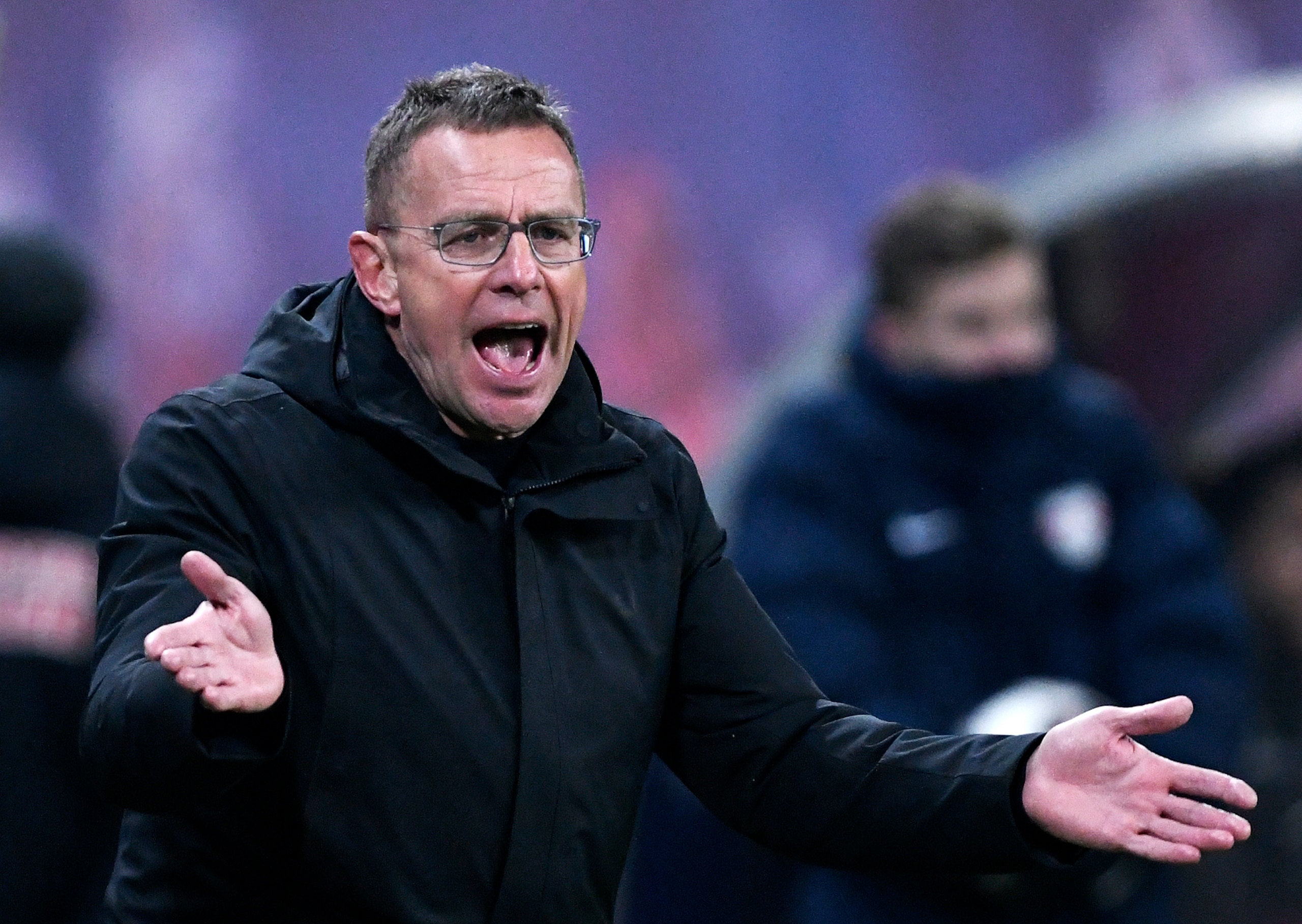 Leipzig's head coach Ralf Rangnick gestures during the German first division Bundesliga soccer match between RB Leipzig and TSG 1899 Hoffenheim in Leipzig, Germany, Monday, Feb. 25, 2019. The match ended 1-1. (AP Photo/Jens Meyer)
