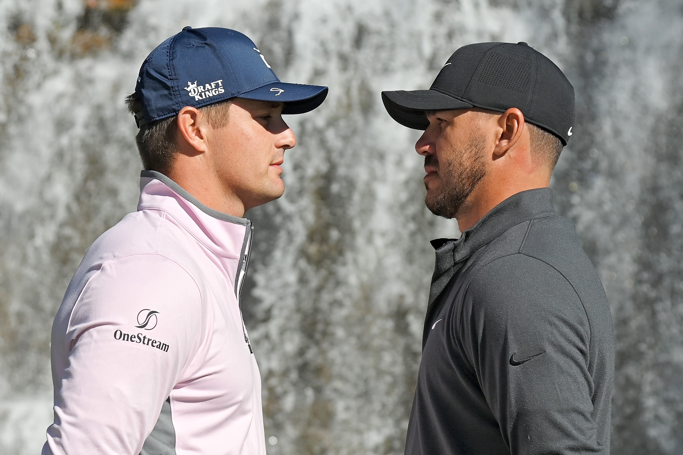 LAS VEGAS, NEVADA - NOVEMBER 26: Bryson DeChambeau (L) and Brooks Koepka pose for photos during Capital One's The Match V: Bryson v Brooks at Wynn Golf Course on November 26, 2021 in Las Vegas, Nevada. (Photo by David Becker/Getty Images)