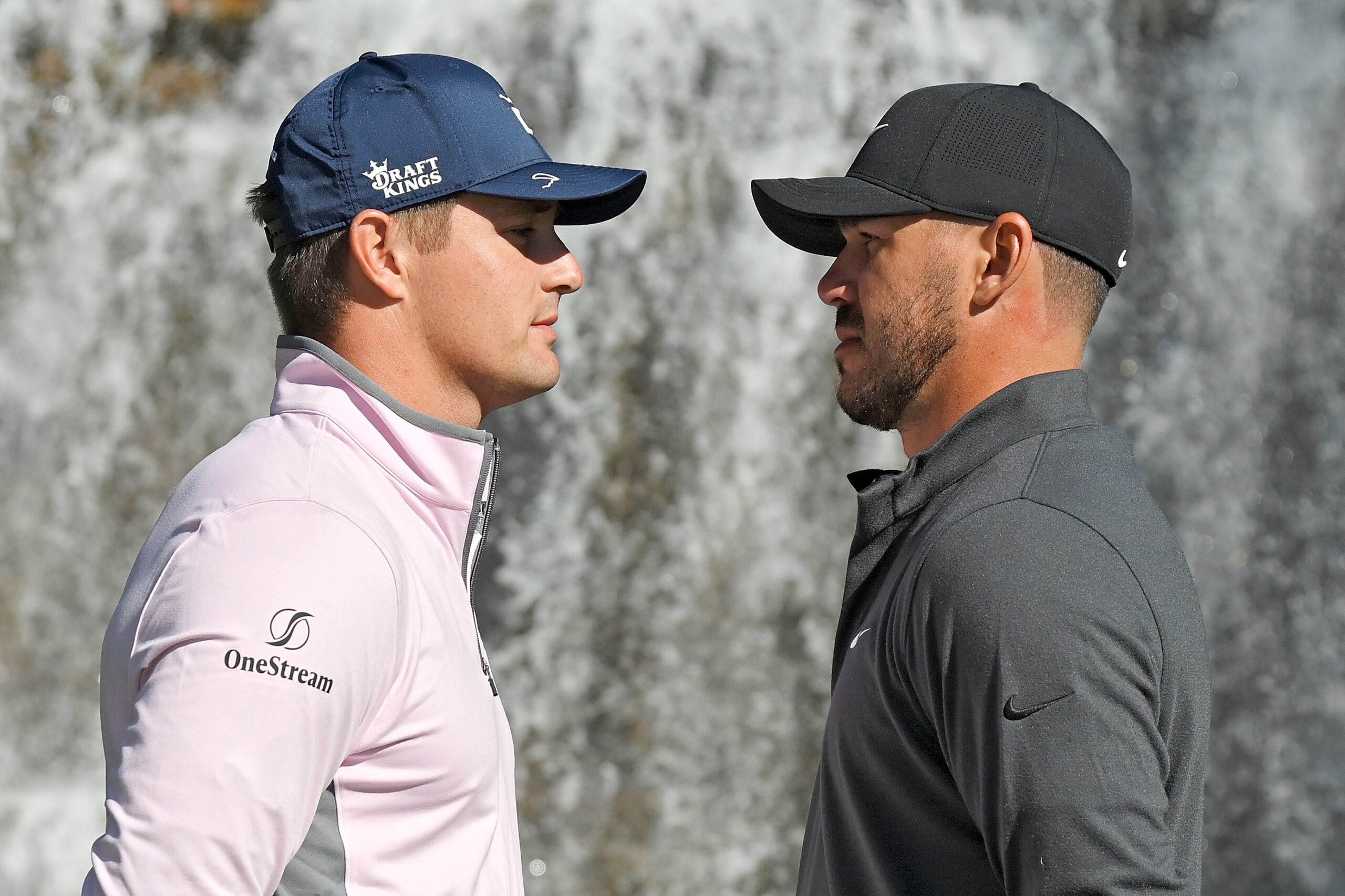 LAS VEGAS, NEVADA - NOVEMBER 26: Bryson DeChambeau (L) and Brooks Koepka pose for photos during Capital One's The Match V: Bryson v Brooks at Wynn Golf Course on November 26, 2021 in Las Vegas, Nevada. (Photo by David Becker/Getty Images)