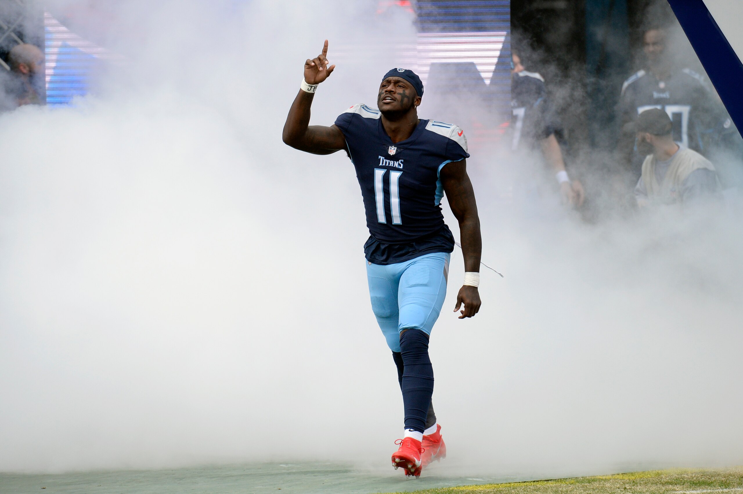 Tennessee Titans wide receiver A.J. Brown is introduced before an NFL football game against the Houston Texans Sunday, Nov. 21, 2021, in Nashville, Tenn. (AP Photo/Mark Zaleski) Tennessee Titans wide receiver A.J. Brown is introduced before an NFL football game against the Houston Texans Sunday, Nov. 21, 2021, in Nashville, Tenn. (AP Photo/Mark Zaleski)