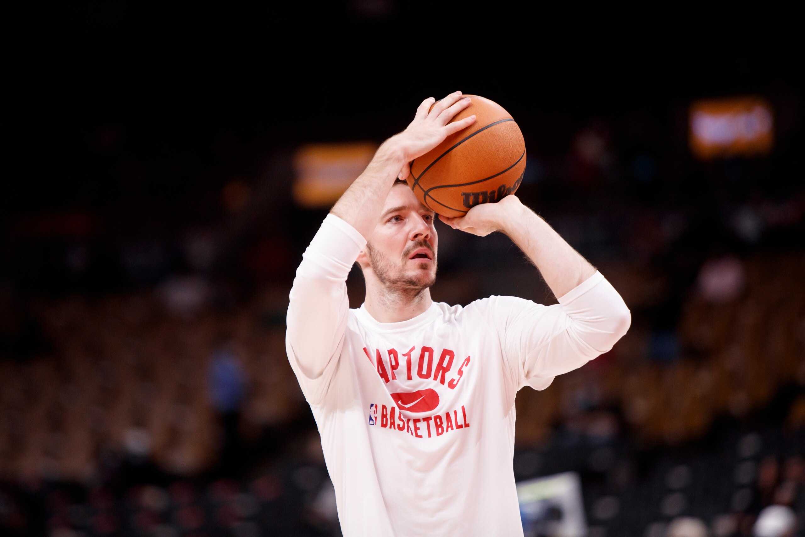 TORONTO, ON - OCTOBER 25: Goran Dragic #1 of the Toronto Raptors warms up ahead of their NBA game against the Chicago Bulls at Scotiabank Arena on October 25, 2021 in Toronto, Canada. NOTE TO USER: User expressly acknowledges and agrees that, by downloading and or using this Photograph, user is consenting to the terms and conditions of the Getty Images License Agreement. (Photo by Cole Burston/Getty Images)
