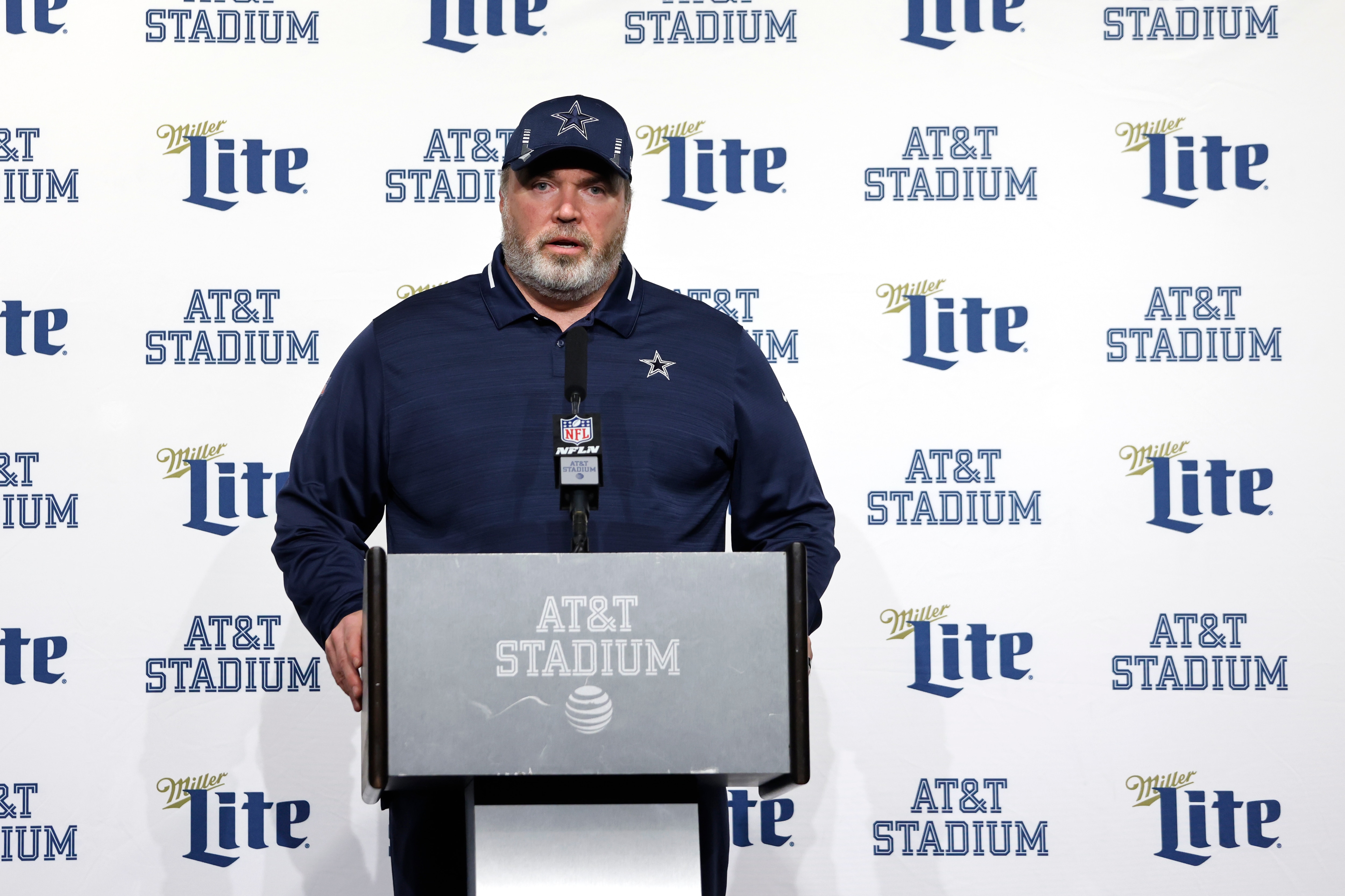 Dallas Cowboys head coach Mike McCarthy speaks during a press conference following an NFL football game against the Las Vegas Raiders in Arlington, Texas, Thursday, Nov, 25, 2021. (AP Photo/Ron Jenkins)