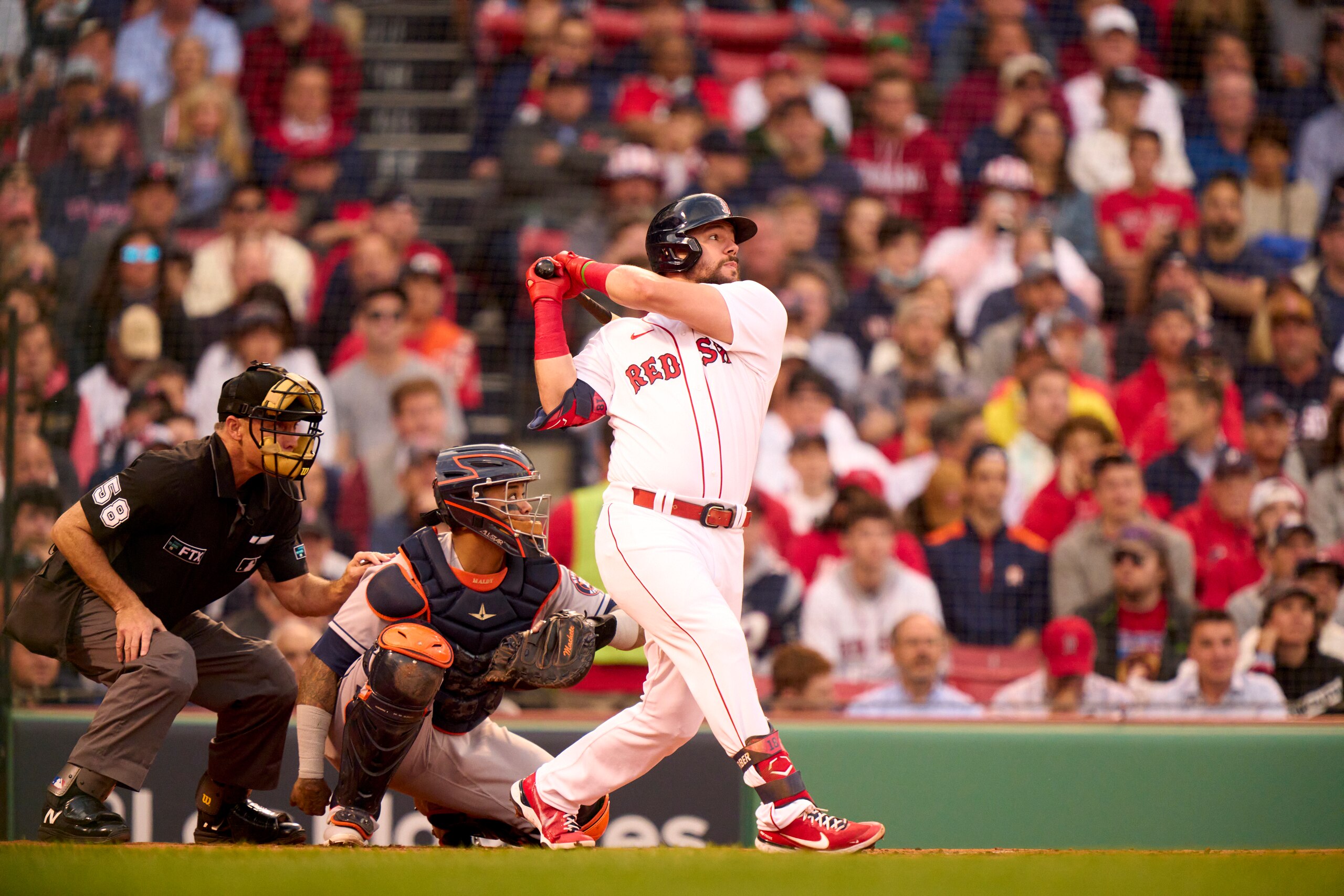 Baseball: Boston Red Sox Kyle Schwarber (18) in action, at bat vs Houston Astros at Fenway Park. Game 5. Boston, MA 10/20/2021 CREDIT: Erick W. Rasco (Photo by Erick W. Rasco/Sports Illustrated via Getty Images) (Set Number: X163840 TK1) Baseball: Boston Red Sox Kyle Schwarber (18) in action, at bat vs Houston Astros at Fenway Park. Game 5. Boston, MA 10/20/2021 CREDIT: Erick W. Rasco (Photo by Erick W. Rasco/Sports Illustrated via Getty Images) (Set Number: X163840 TK1)