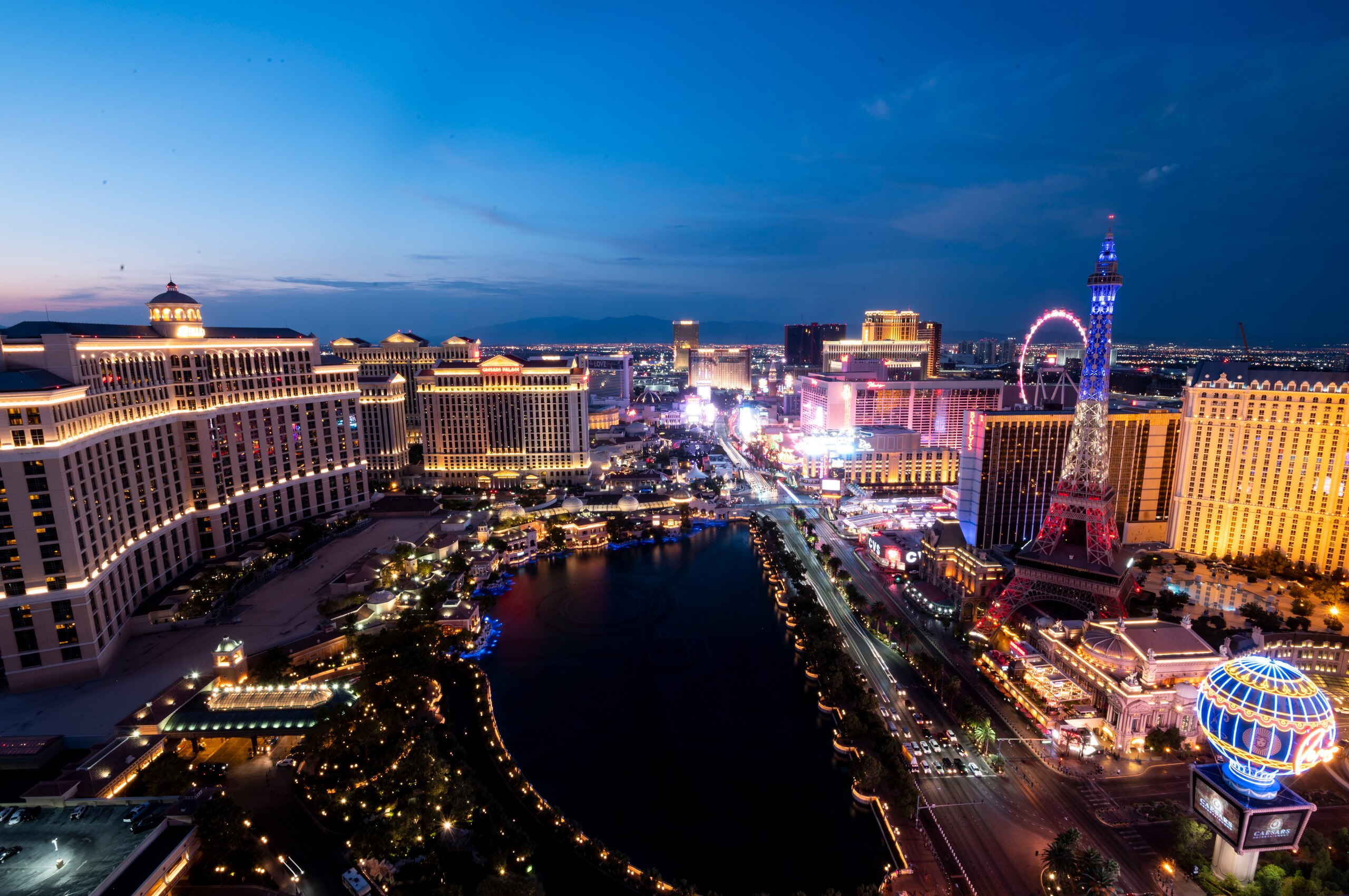 UNITED STATES - AUGUST 23: The Las Vegas Strip lights up at sunset in Las Vegas, Nev., on Sunday, Aug. 23, 2020. (Photo By Bill Clark/CQ-Roll Call, Inc via Getty Images)