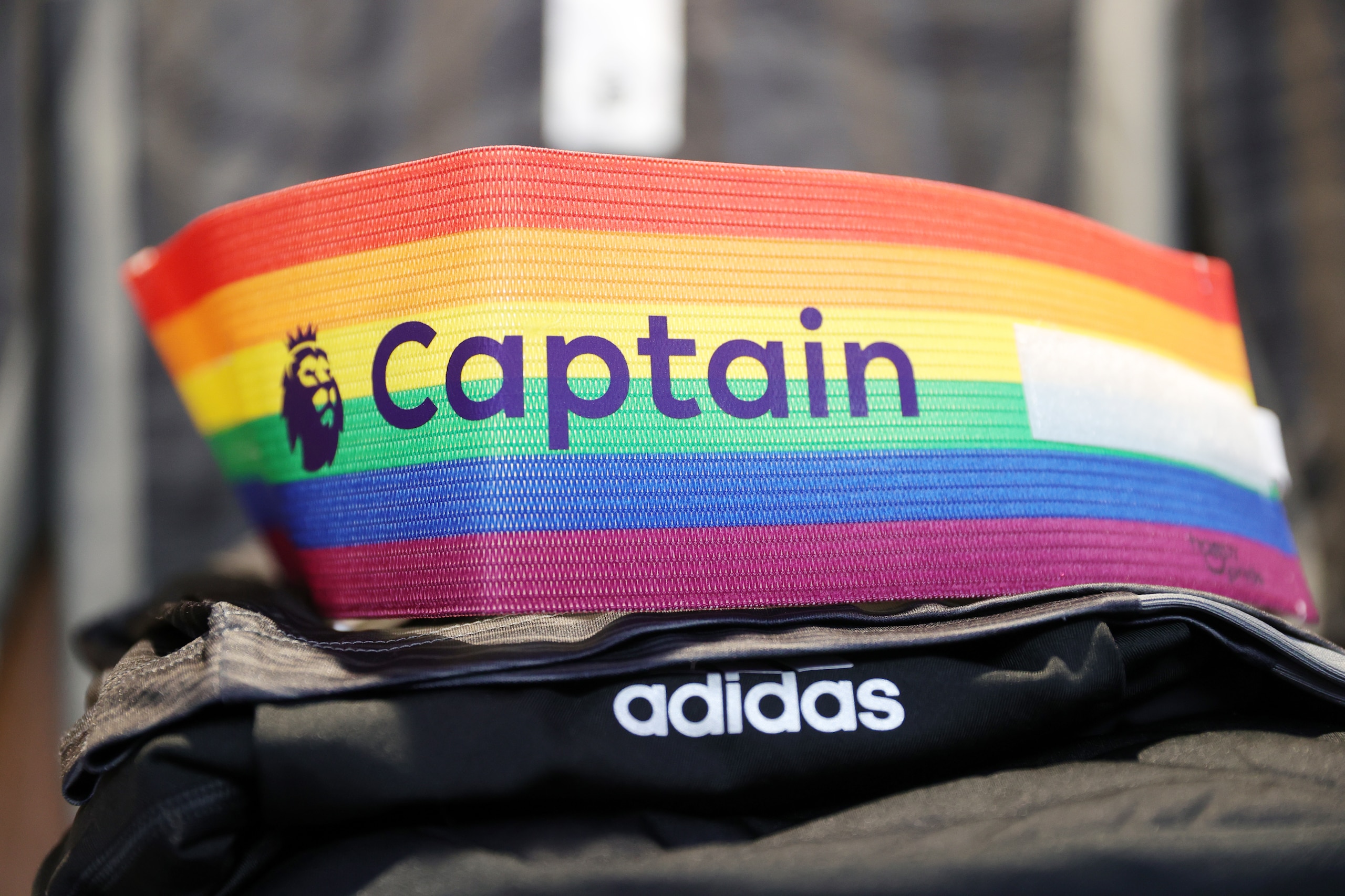 LEICESTER, ENGLAND - NOVEMBER 28: Kasper Schmeichel of Leicester City's kit with his captain armband in support of the Stonewall Rainbow Laces campaign ahead of the Premier League match between Leicester City and Watford at King Power Stadium on November 28, 2021 in Leicester, England. (Photo by Plumb Images/Leicester City FC via Getty Images)