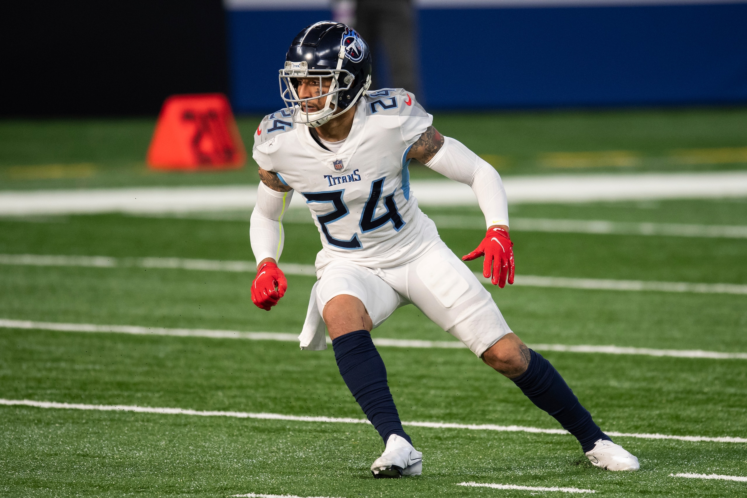 Tennessee Titans safety Kenny Vaccaro (24) drops back into coverage during an NFL football game against the Indianapolis Colts on Sunday, Nov. 29, 2020, in Indianapolis. (AP Photo/Zach Bolinger)