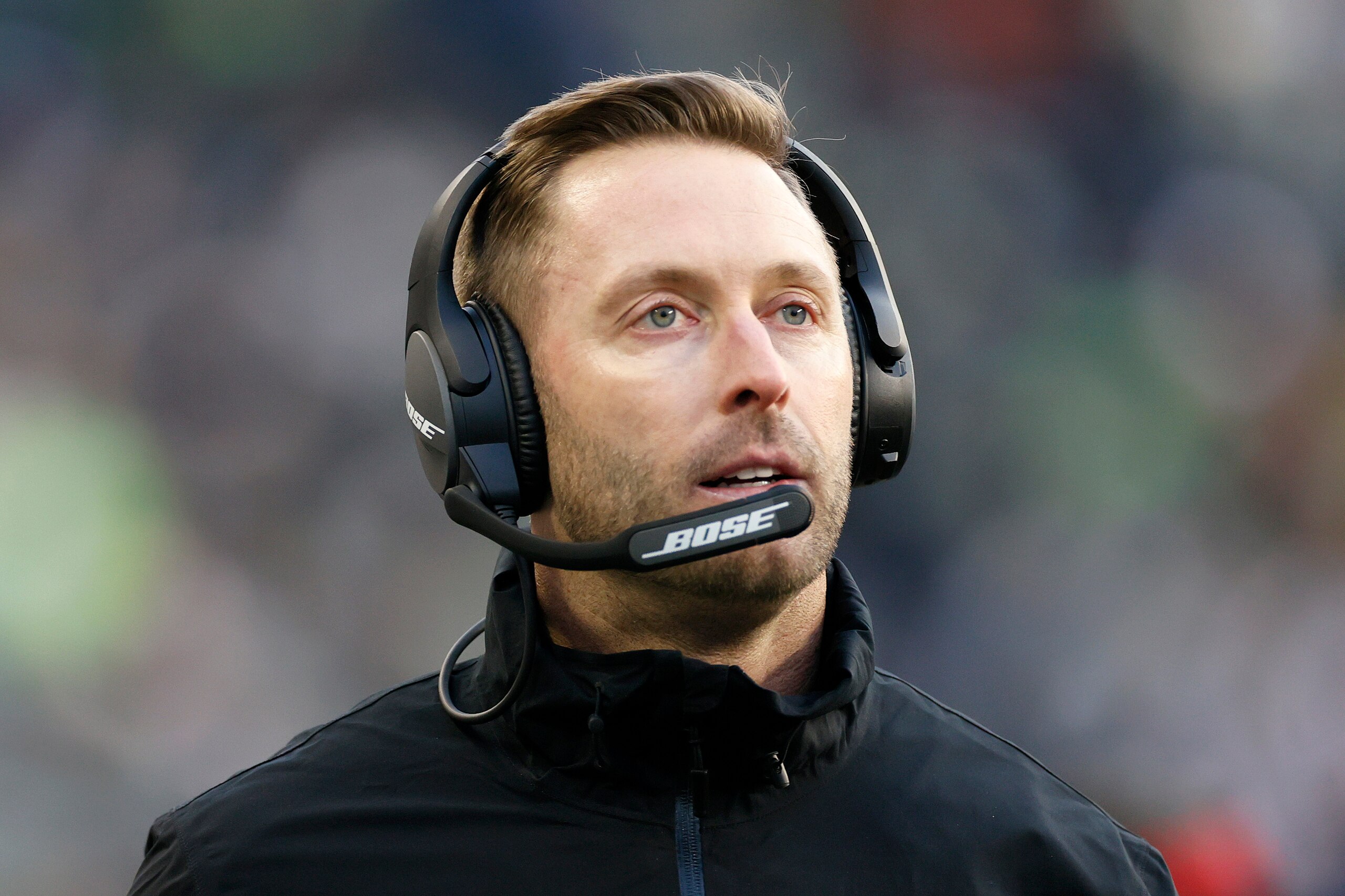 SEATTLE, WASHINGTON - NOVEMBER 21: Head coach Kliff Kingsbury of the Arizona Cardinals looks on during the second half against the Seattle Seahawks at Lumen Field on November 21, 2021 in Seattle, Washington. (Photo by Steph Chambers/Getty Images)