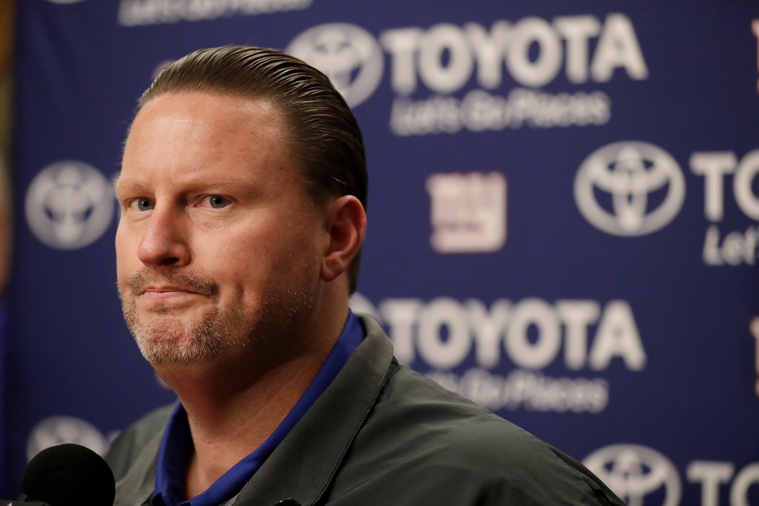 New York Giants head coach Ben McAdoo speaks at a news conference after an NFL football game between the Oakland Raiders and the Giants in Oakland, Calif., Sunday, Dec. 3, 2017. (AP Photo/Marcio Jose Sanchez)