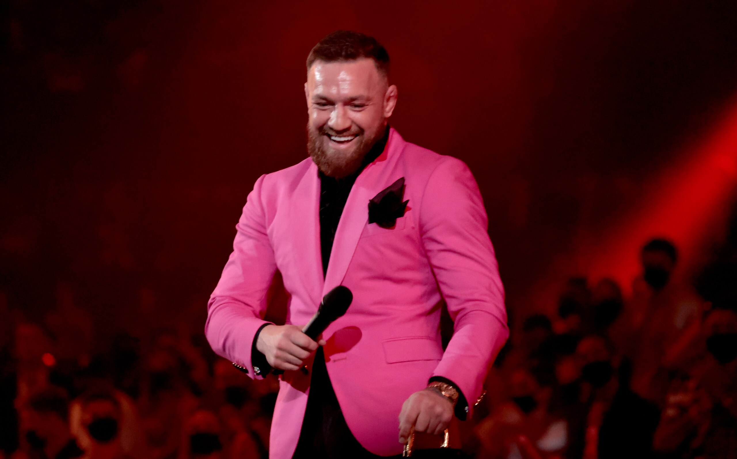 NEW YORK, NEW YORK - SEPTEMBER 12: Conor McGregor speaks onstage during the 2021 MTV Video Music Awards at Barclays Center on September 12, 2021 in the Brooklyn borough of New York City. (Photo by Mike Coppola/Getty Images for MTV/ViacomCBS)