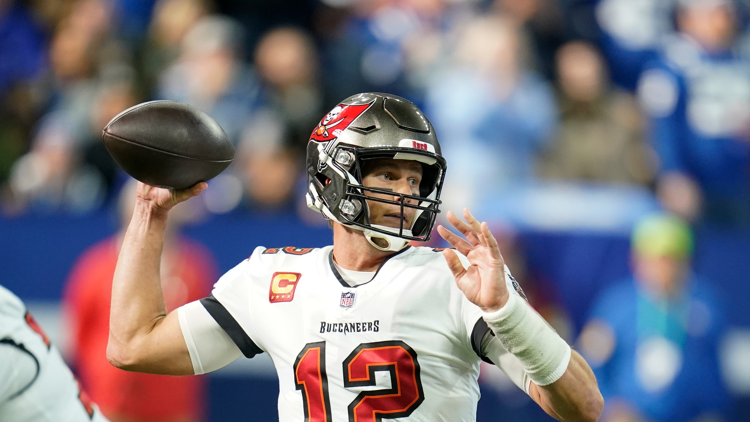 Tampa Bay Buccaneers quarterback Tom Brady throws during the first half of an NFL football game against the Indianapolis Colts, Sunday, Nov. 28, 2021, in Indianapolis. (AP Photo/Michael Conroy)