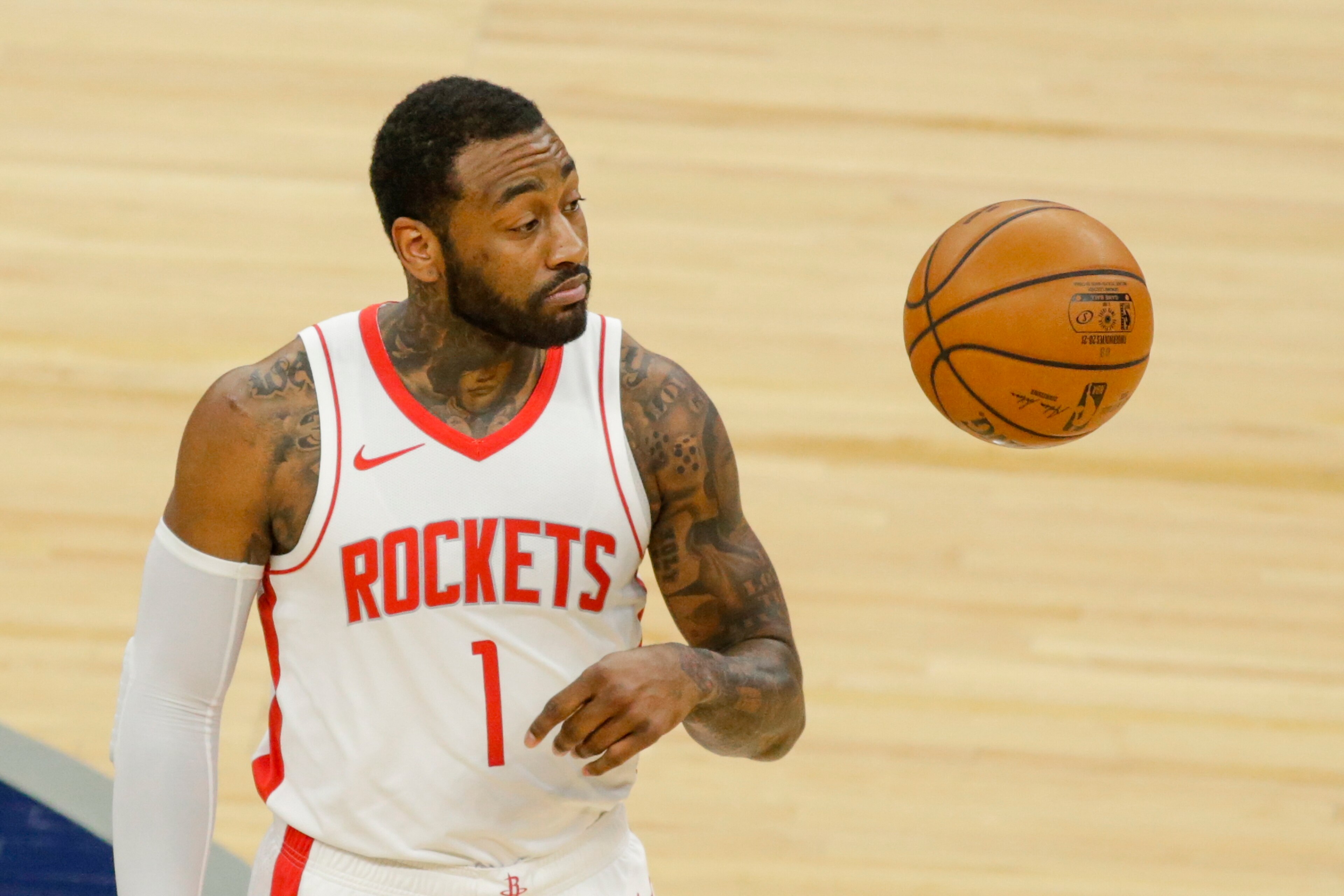 Houston Rockets guard John Wall (1) tosses the ball before an NBA basketball game against the Minnesota Timberwolves, Friday, March 26, 2021, in Minneapolis. (AP Photo/Andy Clayton-King) Houston Rockets guard John Wall (1) tosses the ball before an NBA basketball game against the Minnesota Timberwolves, Friday, March 26, 2021, in Minneapolis. (AP Photo/Andy Clayton-King)