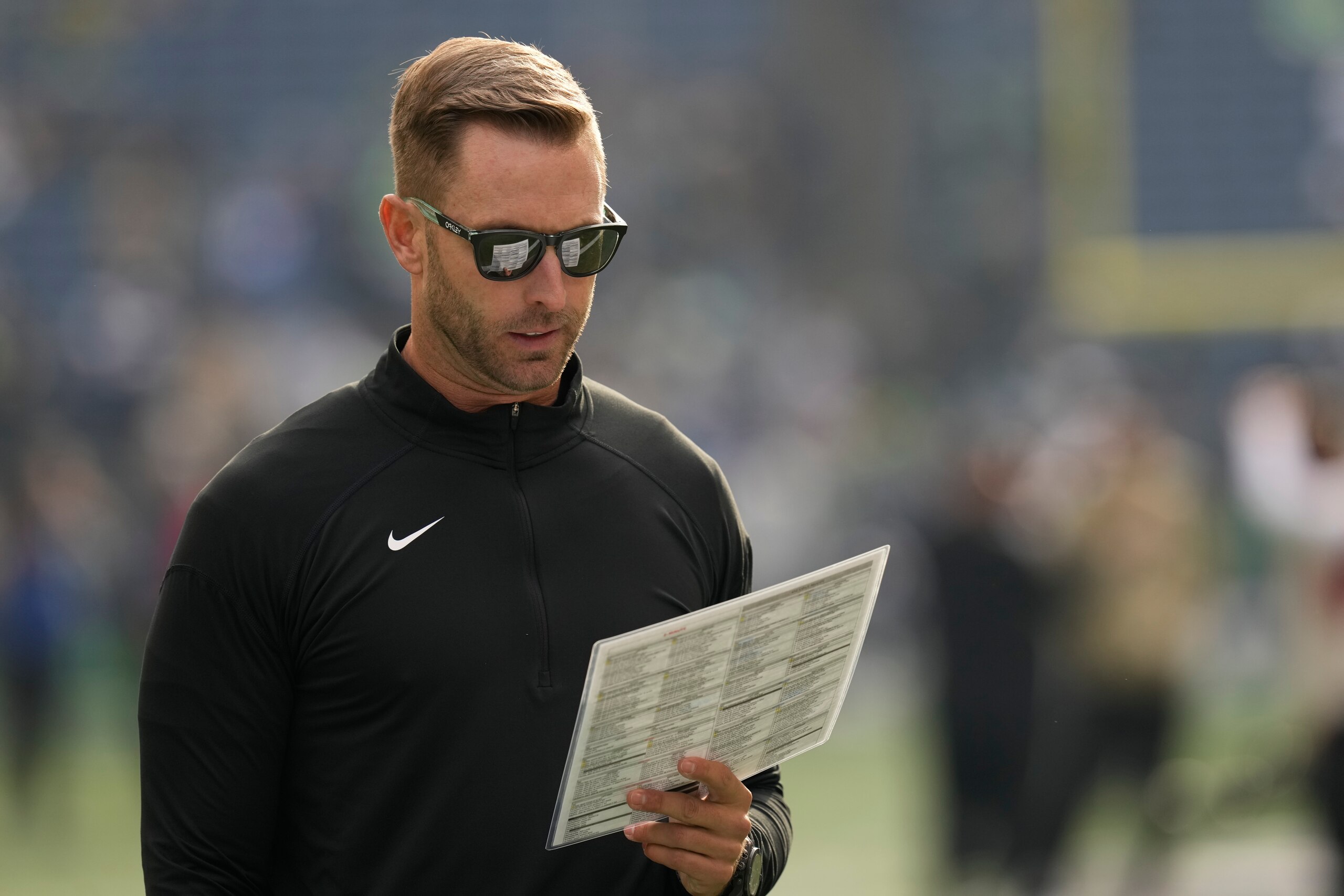 Arizona Cardinals head coach Kliff Kingsbury during pre-game at an NFL football game against the Seattle Seahawks, Sunday, Nov. 21, 2021, in Seattle. The Cardinals won 23-13. (AP Photo/Ben VanHouten) Arizona Cardinals head coach Kliff Kingsbury during pre-game at an NFL football game against the Seattle Seahawks, Sunday, Nov. 21, 2021, in Seattle. The Cardinals won 23-13. (AP Photo/Ben VanHouten)