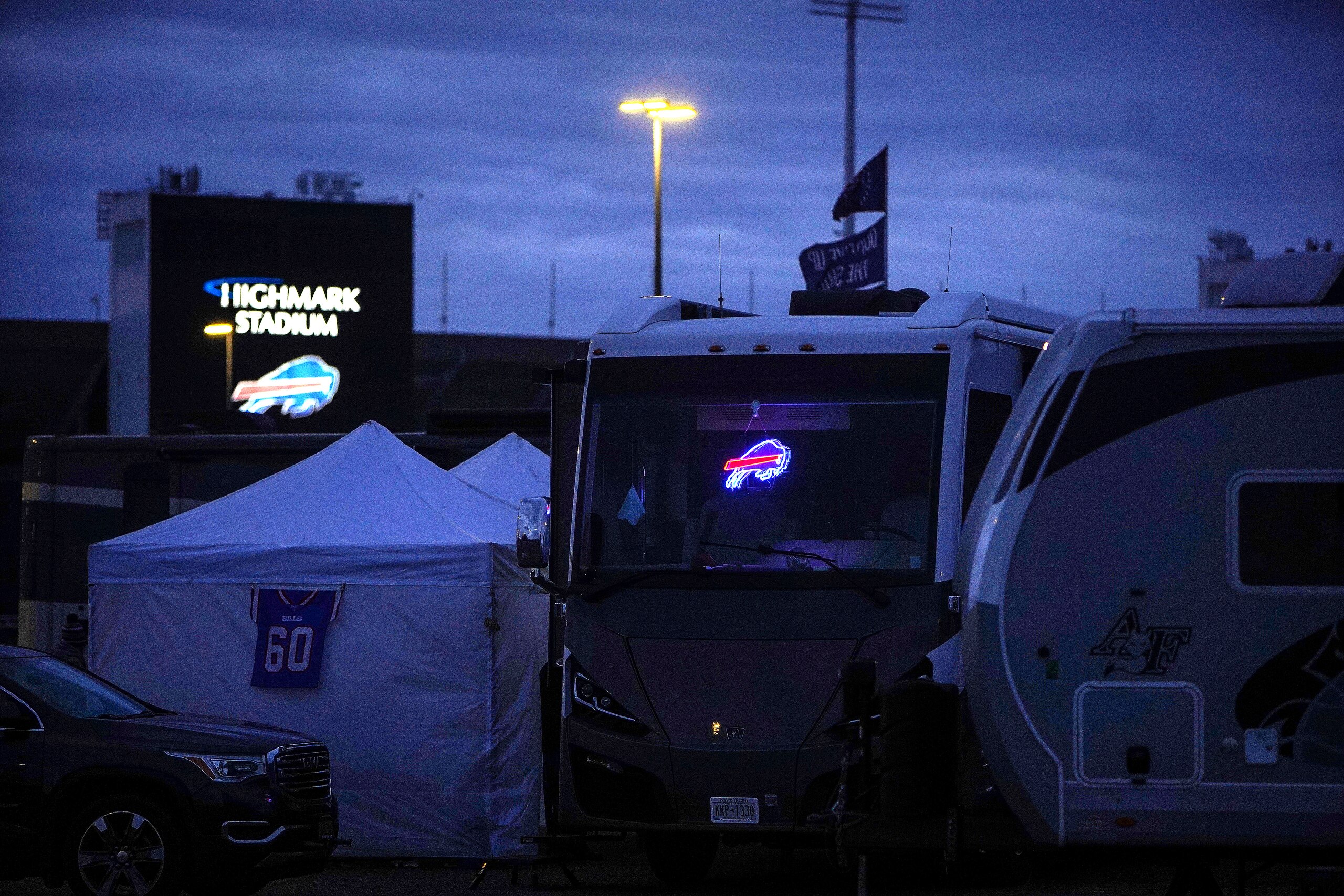 Orchard Park - December 5: Early arriving RVs at a RV park across from Highmark stadium in Orchard Park, NY on Dec. 5, 2021. Buffalo Bills fans begin to tailgate a day and a half before the start of the game against the New England Patriots. (Photo by Barry Chin/The Boston Globe via Getty Images)
