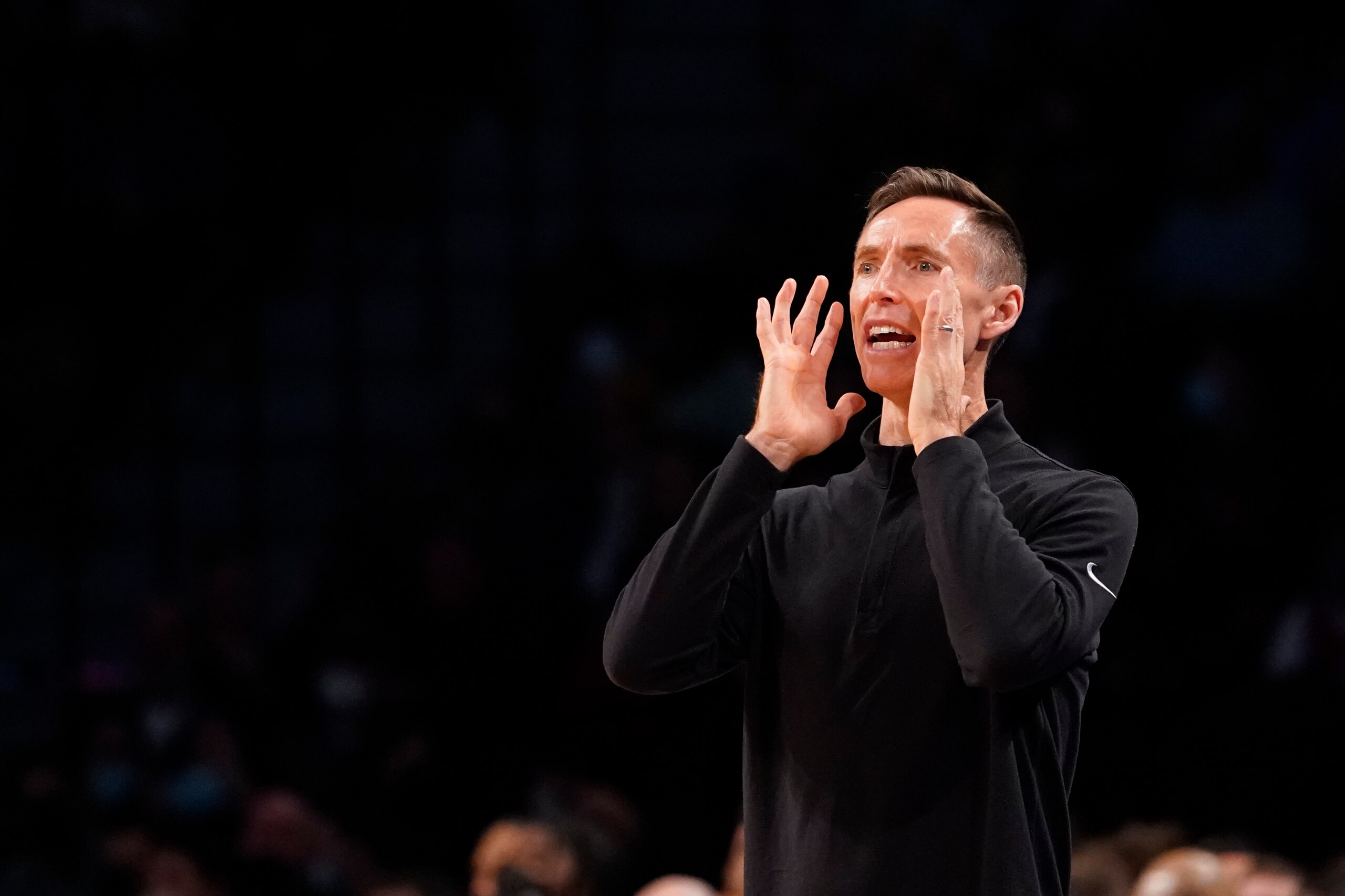 Brooklyn Nets head coach Steve Nash during the first half of an NBA basketball game against the Minnesota Timberwolves, Friday, Dec. 3, 2021, in New York. (AP Photo/Mary Altaffer)