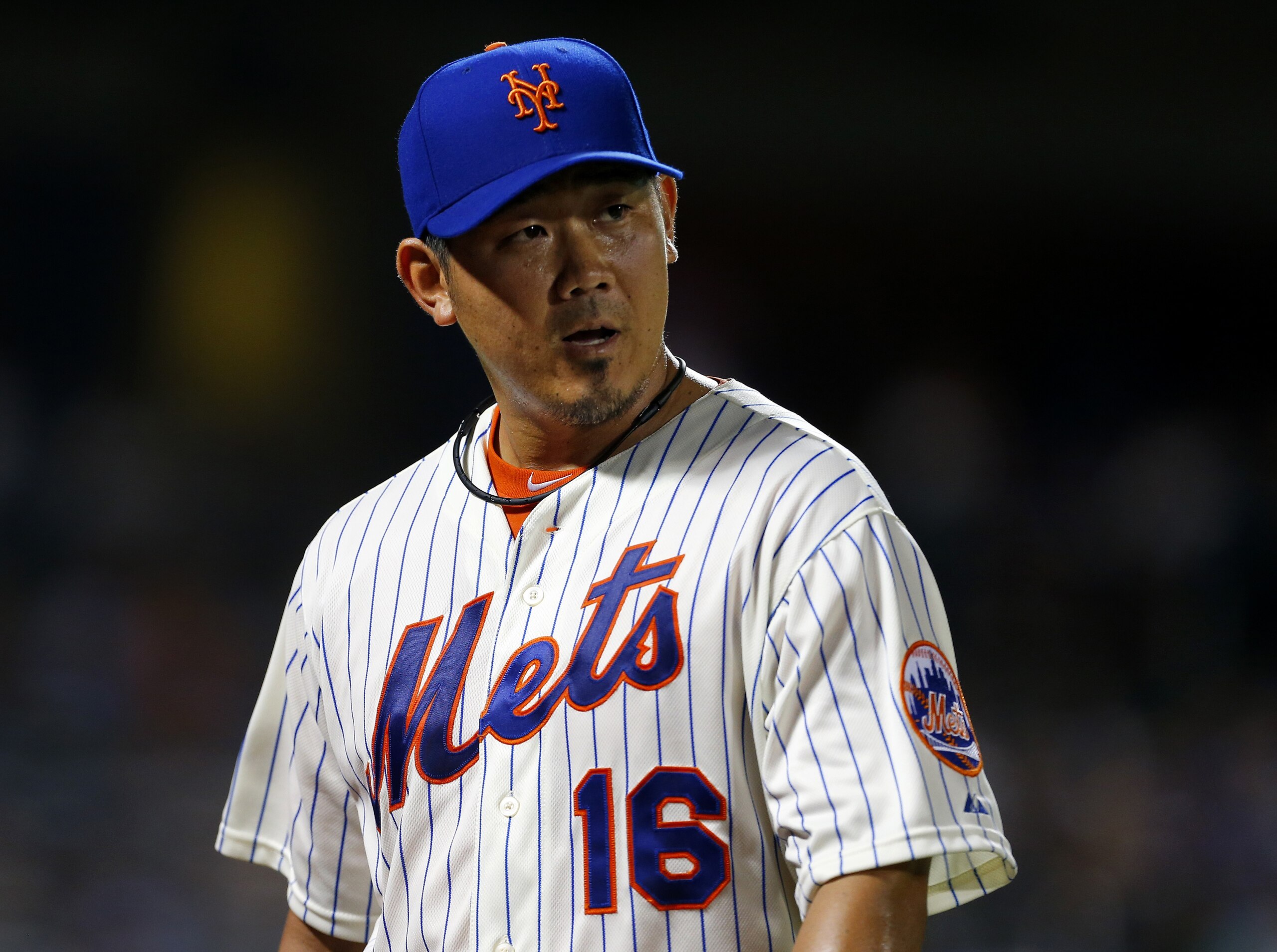 NEW YORK, NY - AUGUST 30: Daisuke Matsuzaka #16 of the New York Mets walks off the mound after the eighth inning against the Philadelphia Phillies on August 30, 2014 at Citi Field in the Flushing neighborhood of the Queens borough of New York City. (Photo by Rich Schultz/Getty Images)