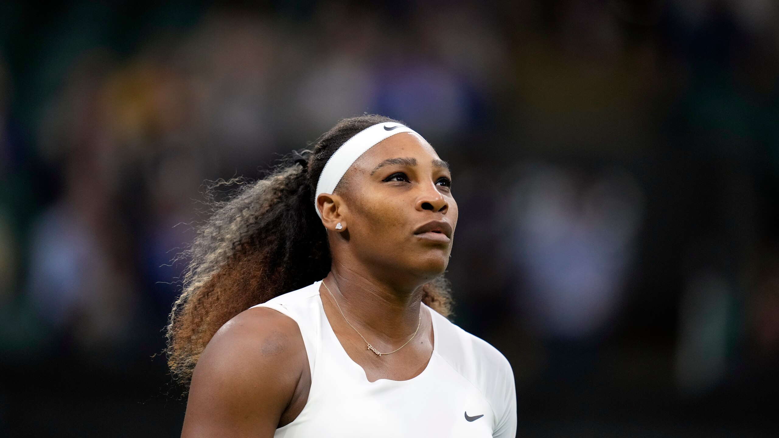 FILE - Serena Williams of the US plays Aliaksandra Sasnovich of Belarus for the women's singles first round match on day two of the Wimbledon Tennis Championships in London, Tuesday June 29, 2021. Williams added herself to the list of big-name withdrawals from the U.S. Open on Wednesday, Aug. 25, 2021 pulling out of the year’s last Grand Slam tournament because of a torn hamstring. (AP Photo/Kirsty Wigglesworth, file)