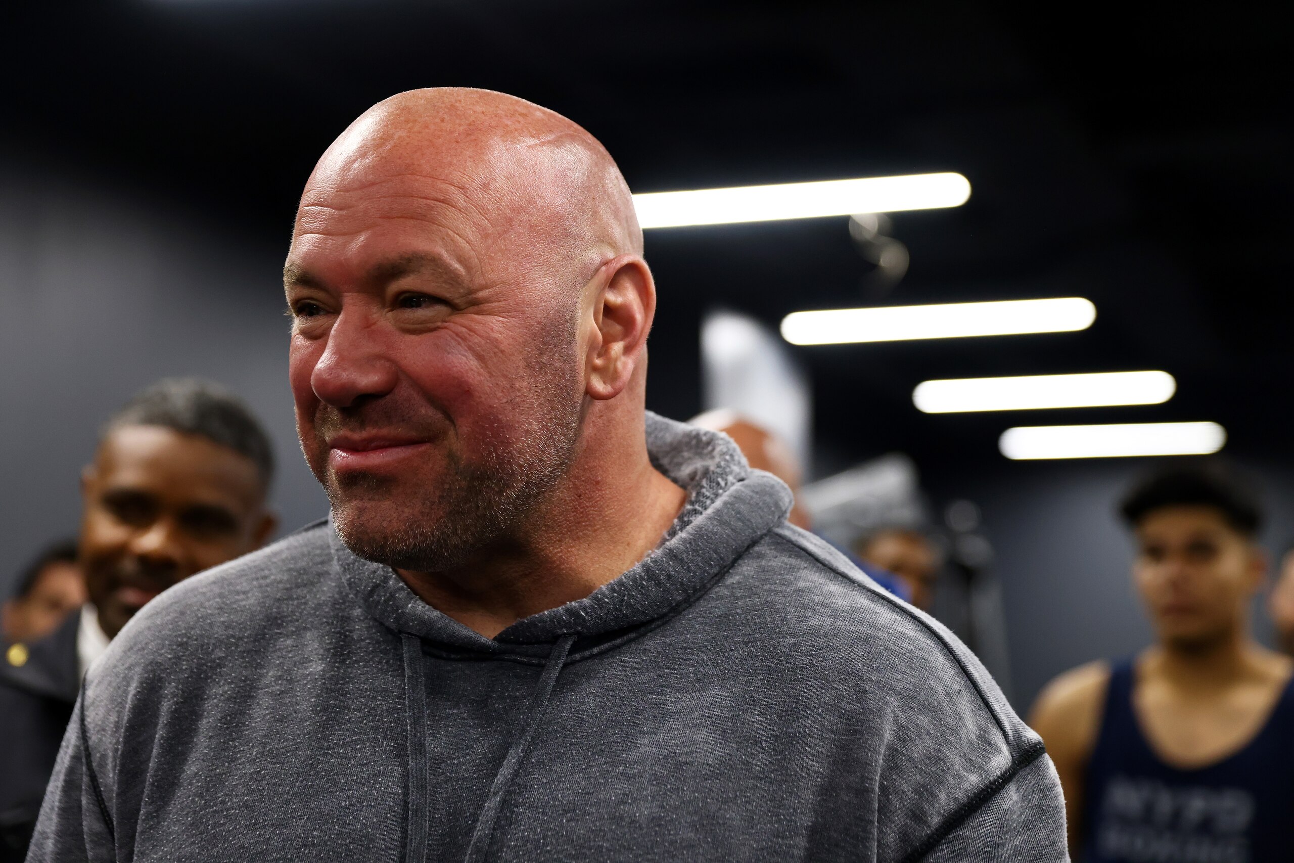 BROOKLYN, NEW YORK - NOVEMBER 03:  UFC president Dana White visits NYC Cops and Kids Boxing Gym on November 03, 2021 in Brooklyn, New York. (Photo by Mike Stobe/Zuffa LLC)