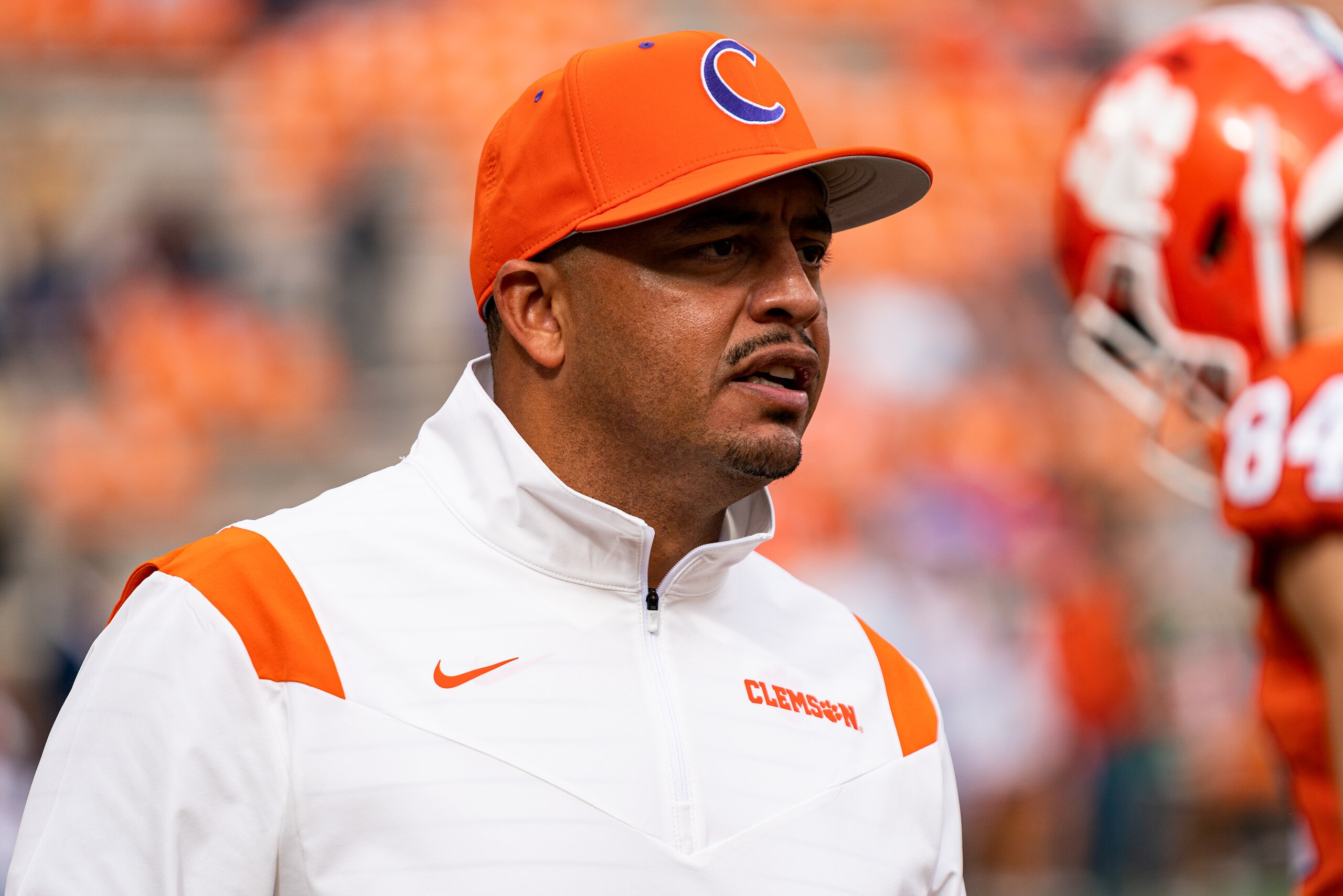 CLEMSON, SOUTH CAROLINA - OCTOBER 30: Clemson Tigers offensive coordinator Tony Elliott looks on before their game against the Florida State Seminoles at Clemson Memorial Stadium on October 30, 2021 in Clemson, South Carolina. (Photo by Jacob Kupferman/Getty Images) CLEMSON, SOUTH CAROLINA - OCTOBER 30: Clemson Tigers offensive coordinator Tony Elliott looks on before their game against the Florida State Seminoles at Clemson Memorial Stadium on October 30, 2021 in Clemson, South Carolina. (Photo by Jacob Kupferman/Getty Images)