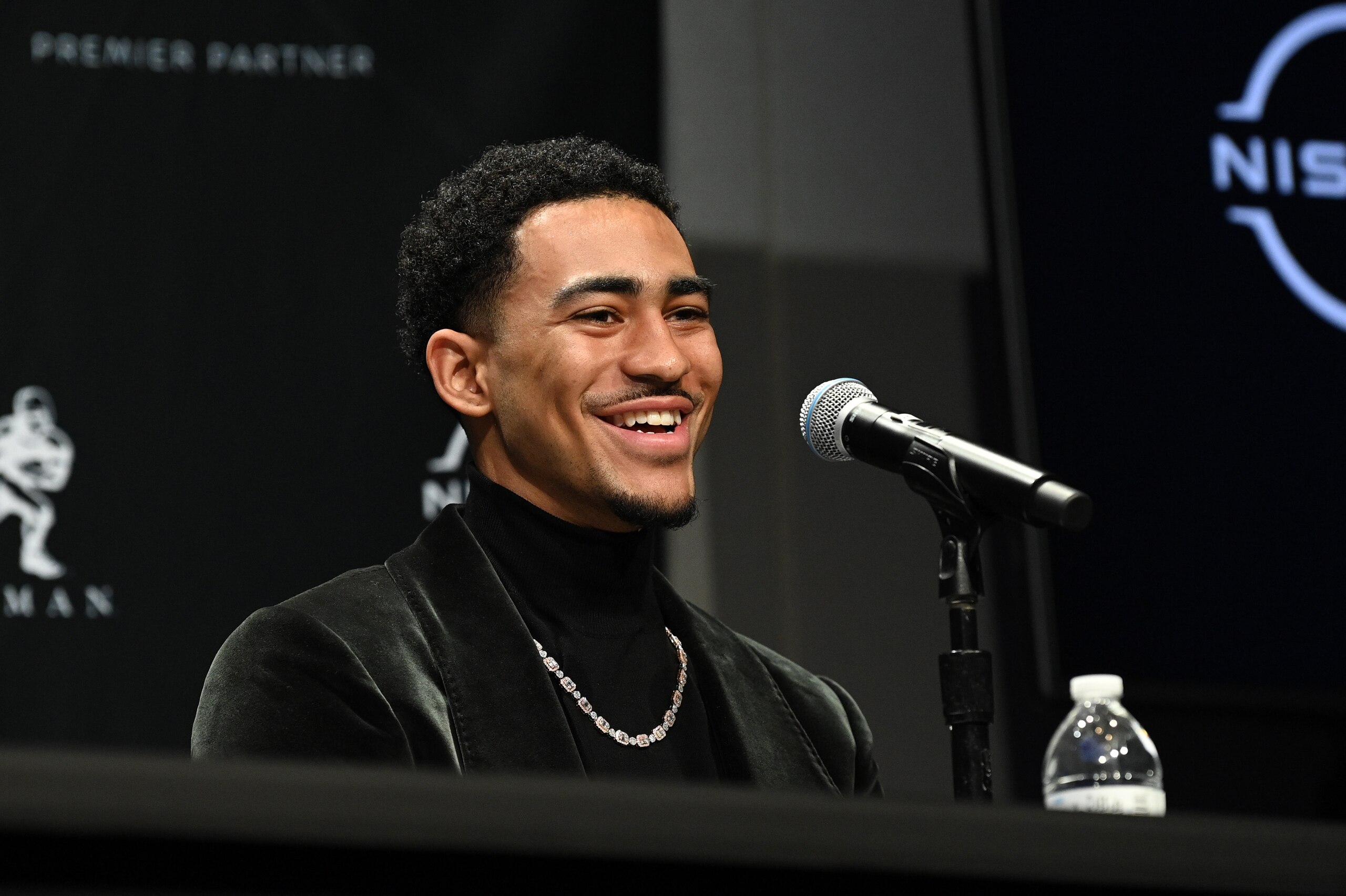 NEW YORK, NEW YORK - DECEMBER 11: The Heisman Trophy finalist quarterback Bryce Young from Alabama speaks at the 2021 Heisman Trophy finalist press conference at the Marriott Marquis Hotel on December 11, 2021 in New York City. (Photo by Bryan Bedder/Getty Images)