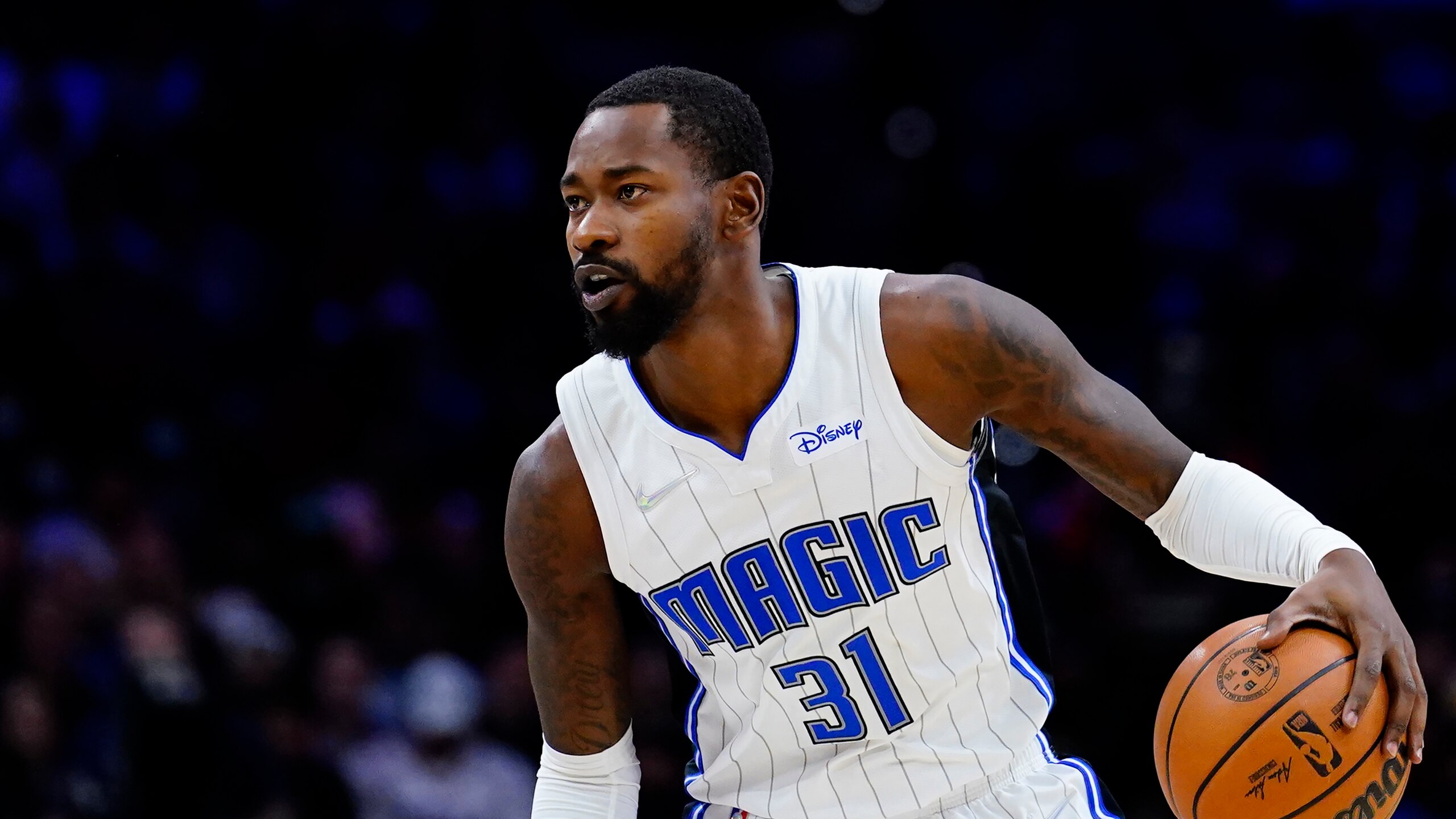 Orlando Magic's Terrence Ross plays during an NBA basketball game, Monday, Nov. 29, 2021, in Philadelphia. (AP Photo/Matt Slocum)