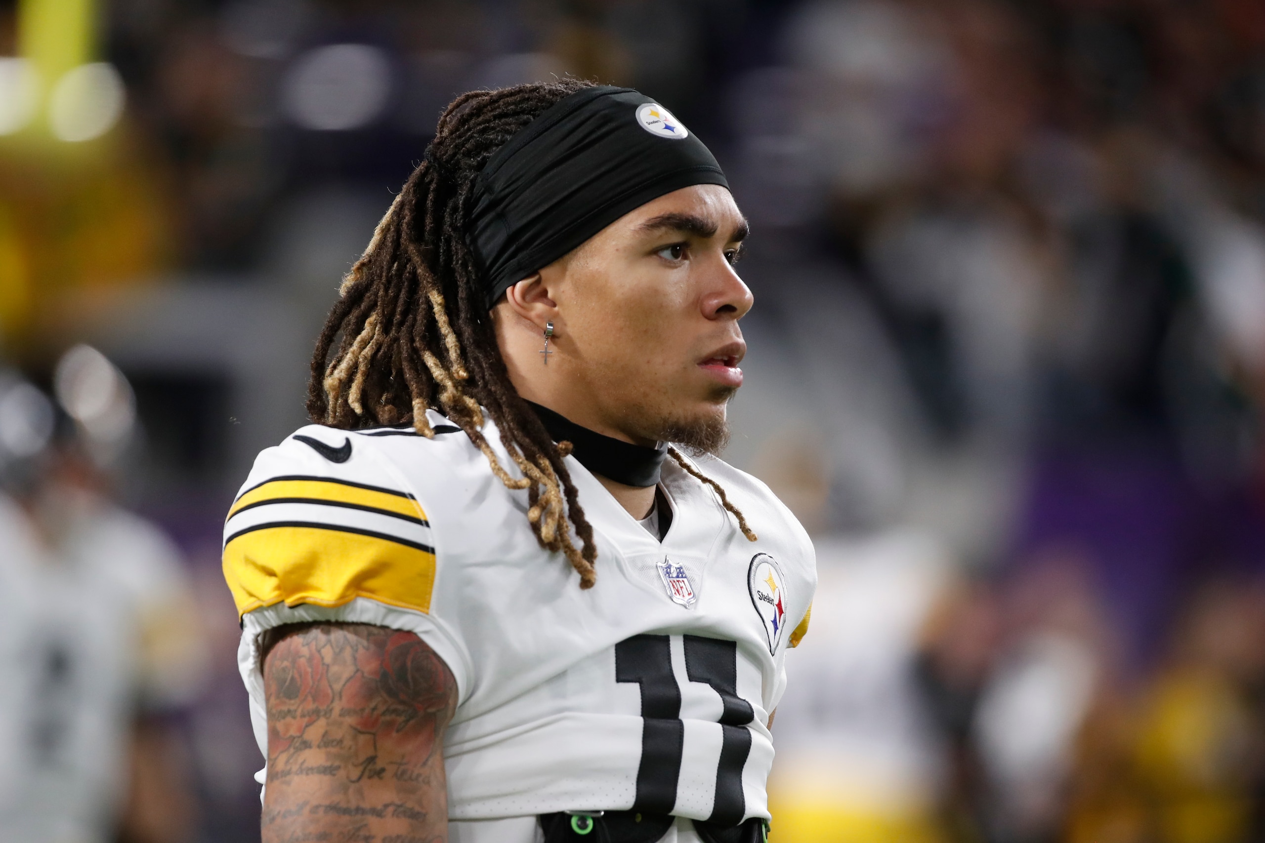 Pittsburgh Steelers wide receiver Chase Claypool (11) walks on the field before an NFL football game against the Minnesota Vikings, Thursday, Dec. 9, 2021, in Minneapolis. (AP Photo/Bruce Kluckhohn) Pittsburgh Steelers wide receiver Chase Claypool (11) walks on the field before an NFL football game against the Minnesota Vikings, Thursday, Dec. 9, 2021, in Minneapolis. (AP Photo/Bruce Kluckhohn)