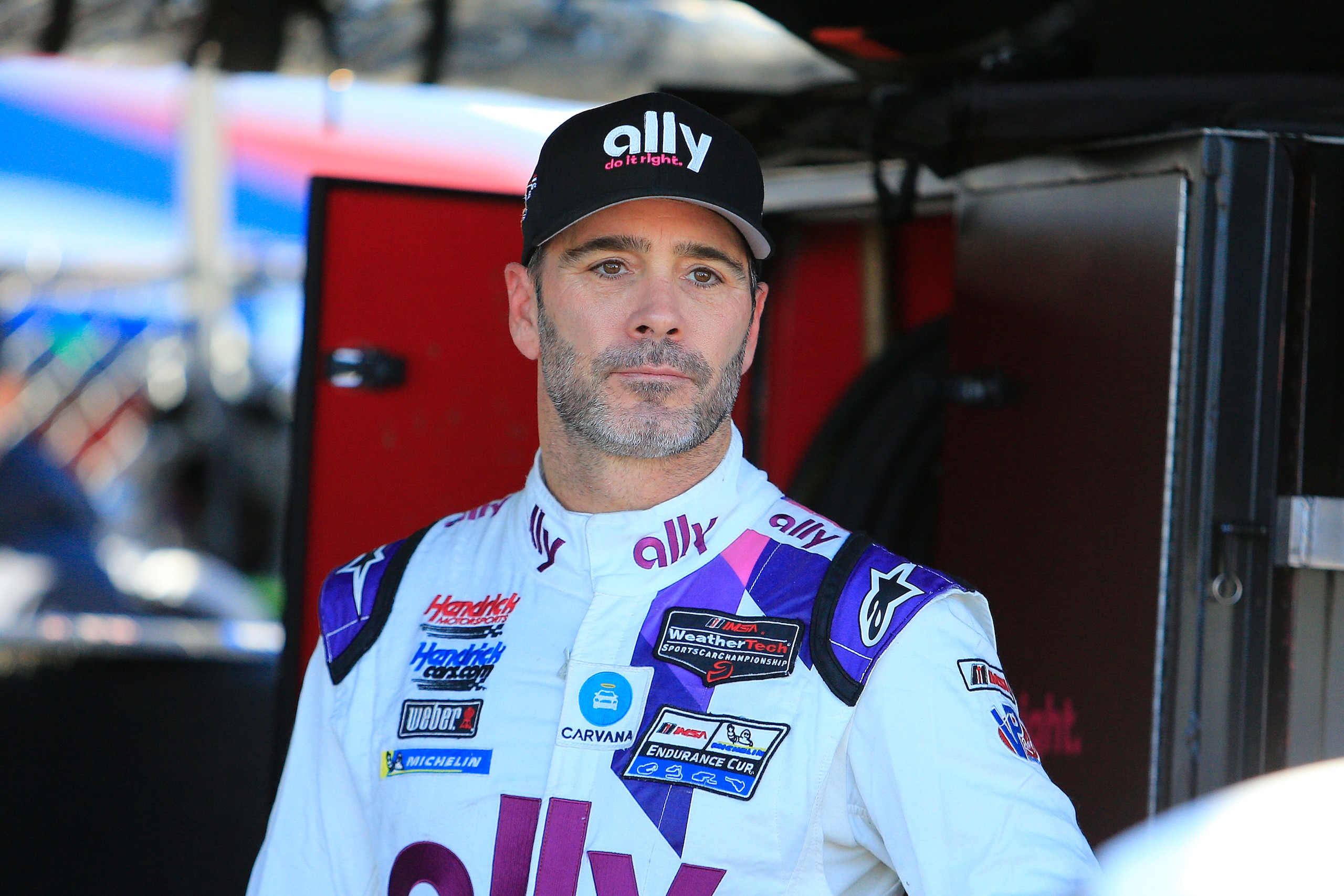 BRASELTON, GA - NOVEMBER 13: #48: Ally Cadillac Racing Cadillac DPi, DPi: Jimmie Johnson prior to the 24th running of the Motul Petit Le Mans on November 13, 2021 at Michelin Raceway/Road Atlanta in Braselton, Georgia.  (Photo by David J. Griffin/Icon Sportswire via Getty Images)